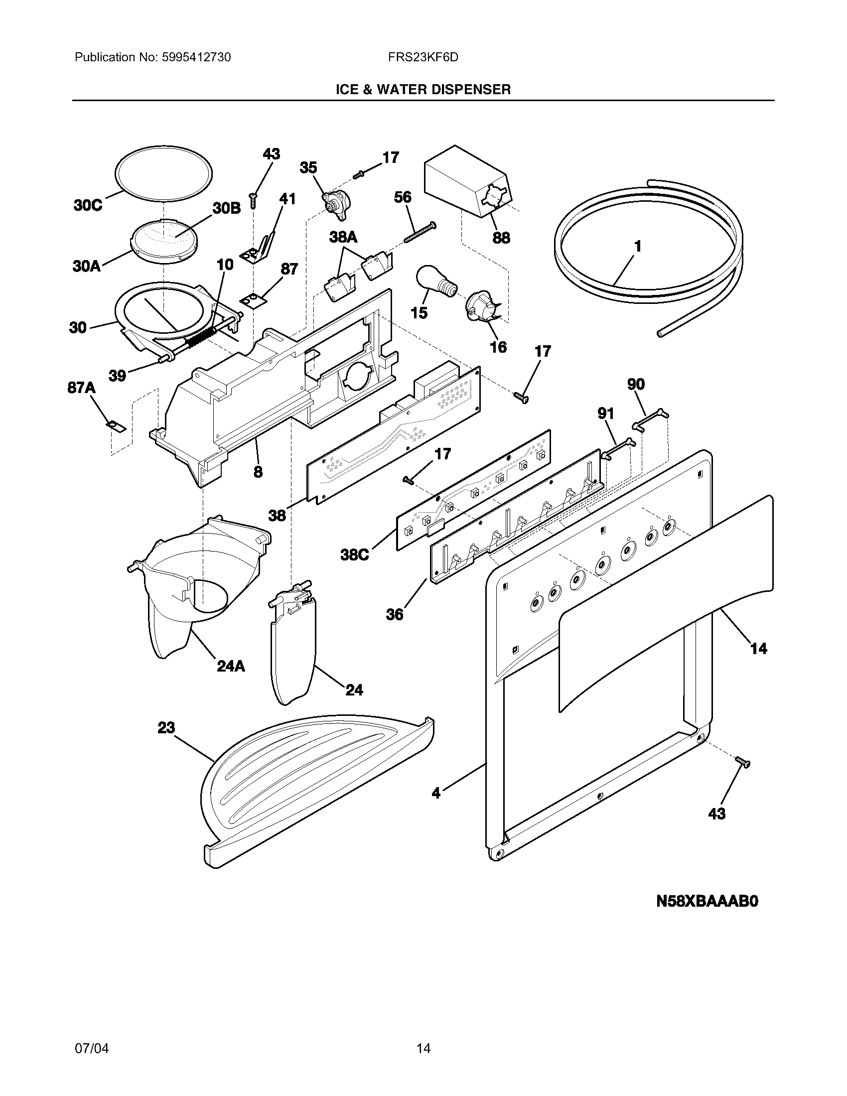 Frigidaire FRS23KF6DB0 ice & water dispenser diagram