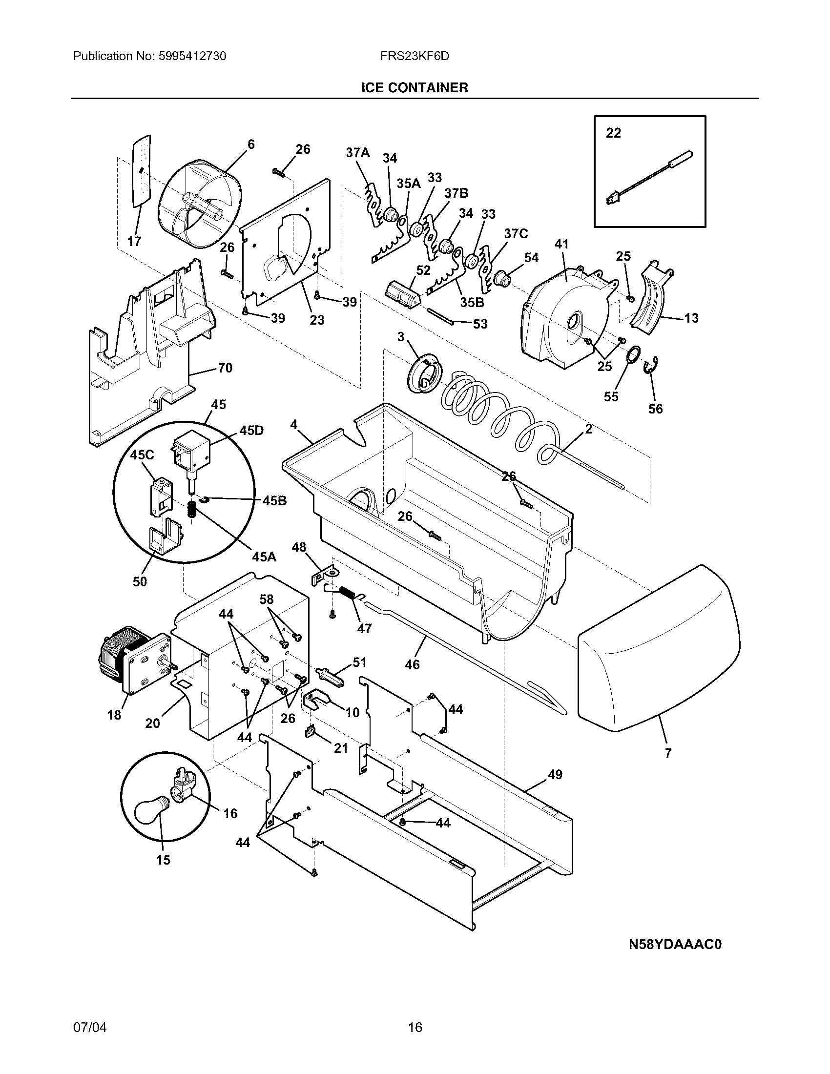 Frigidaire FRS23KF6DB0 ice container diagram