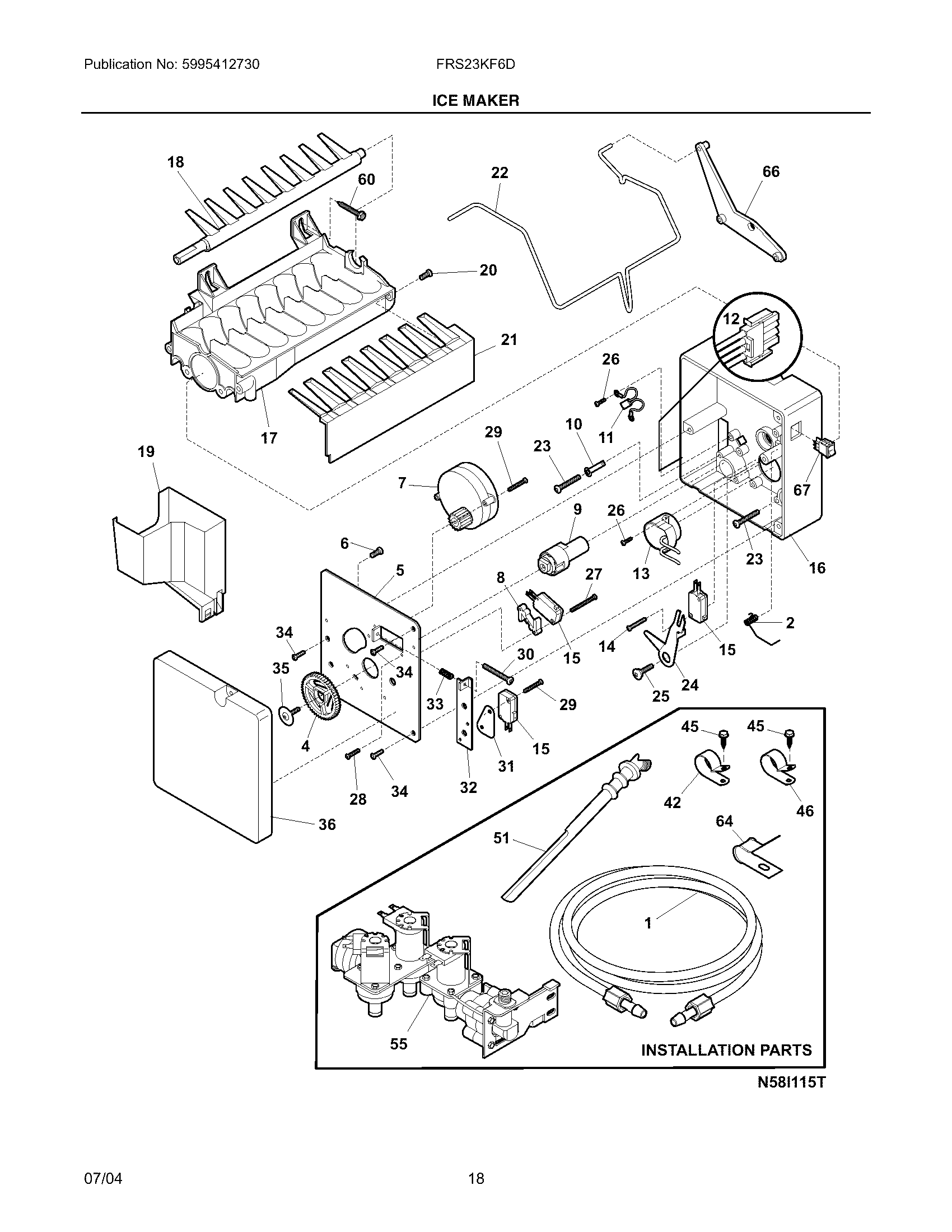 Frigidaire FRS23KF6DB0 ice maker diagram
