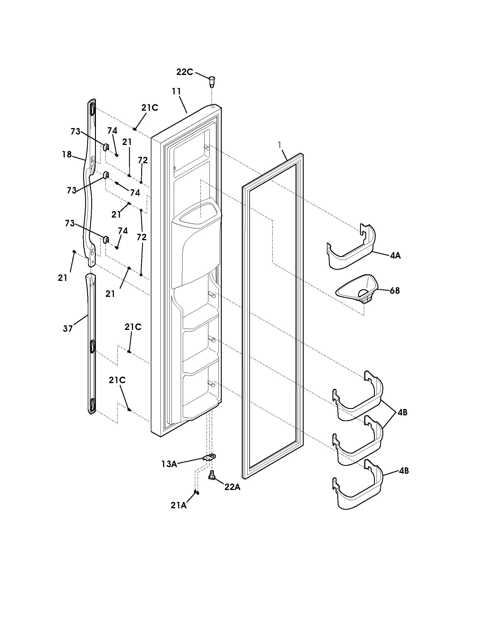 Frigidaire FRS26KF6DQ0 freezer door diagram