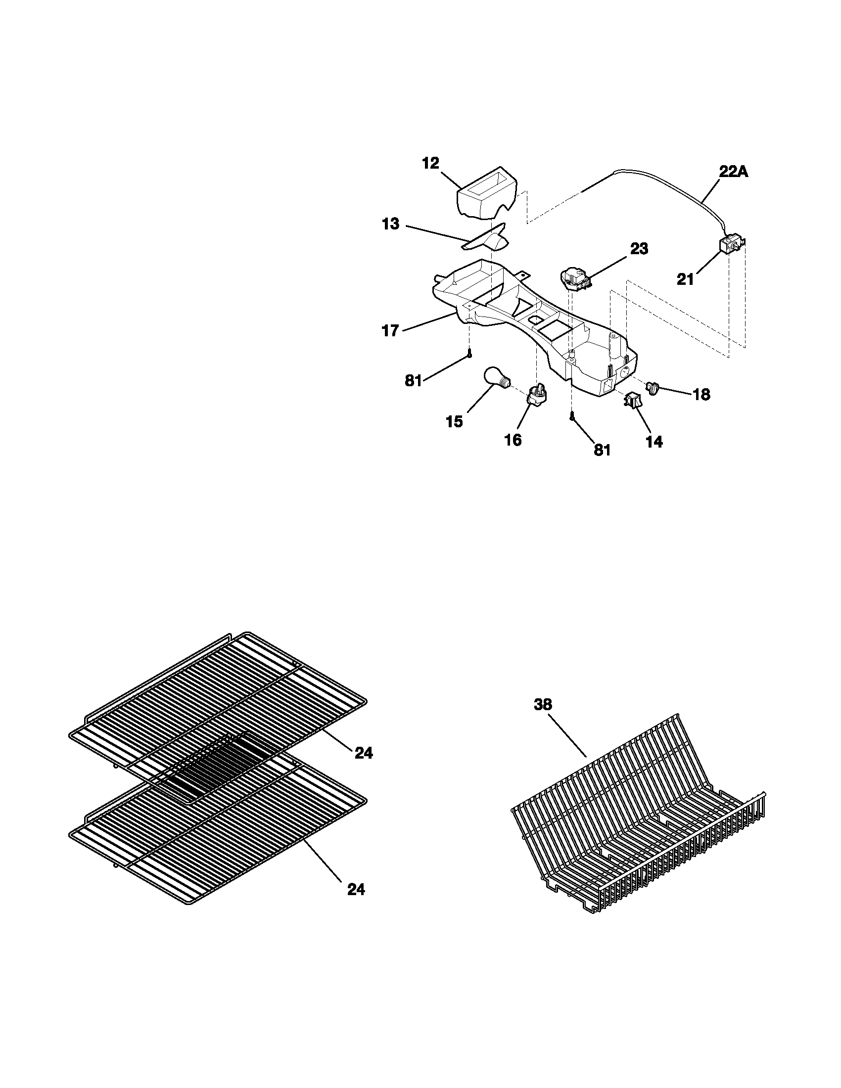 Frigidaire FRT17B1BW2 shelves diagram