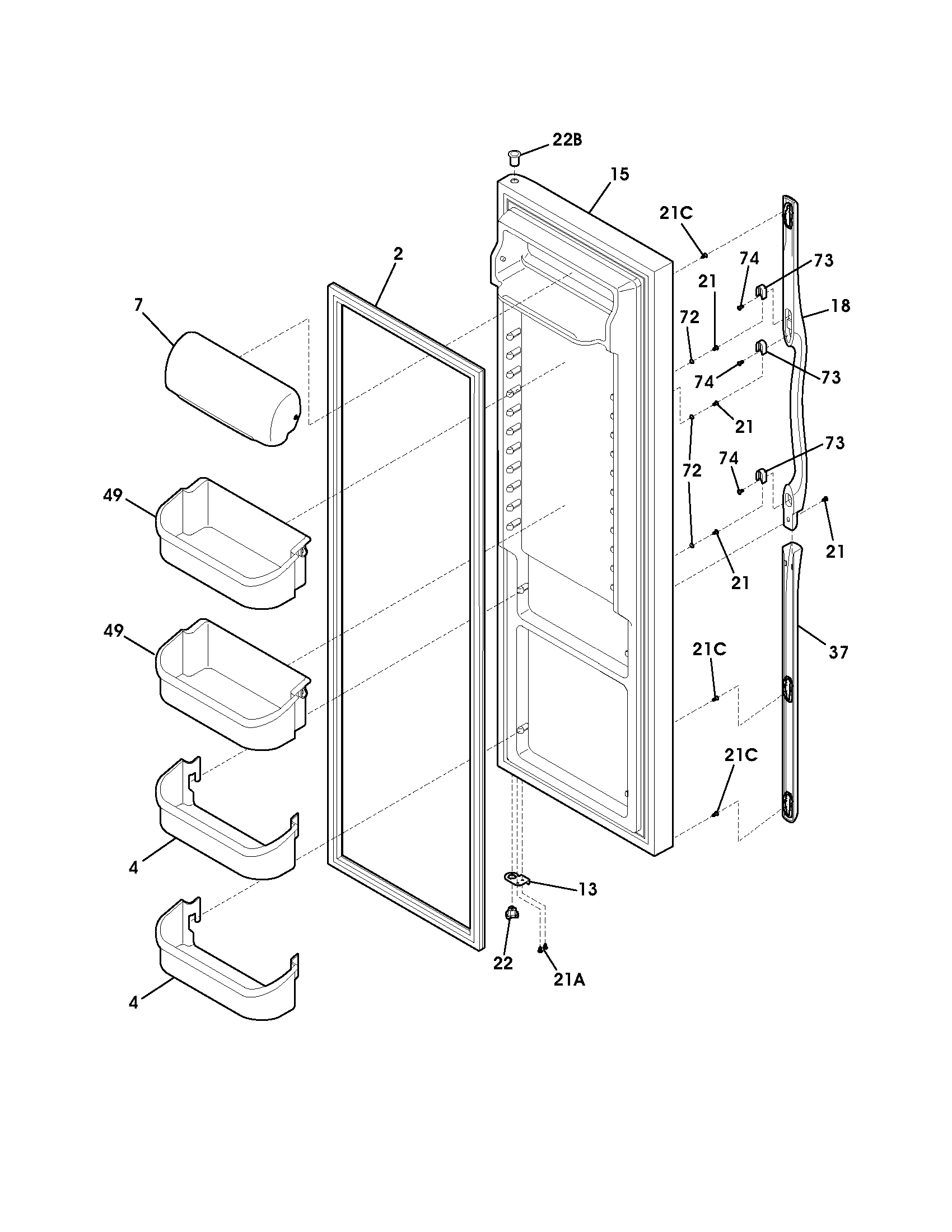 Frigidaire FRS26H5DSB0 refrigerator door diagram