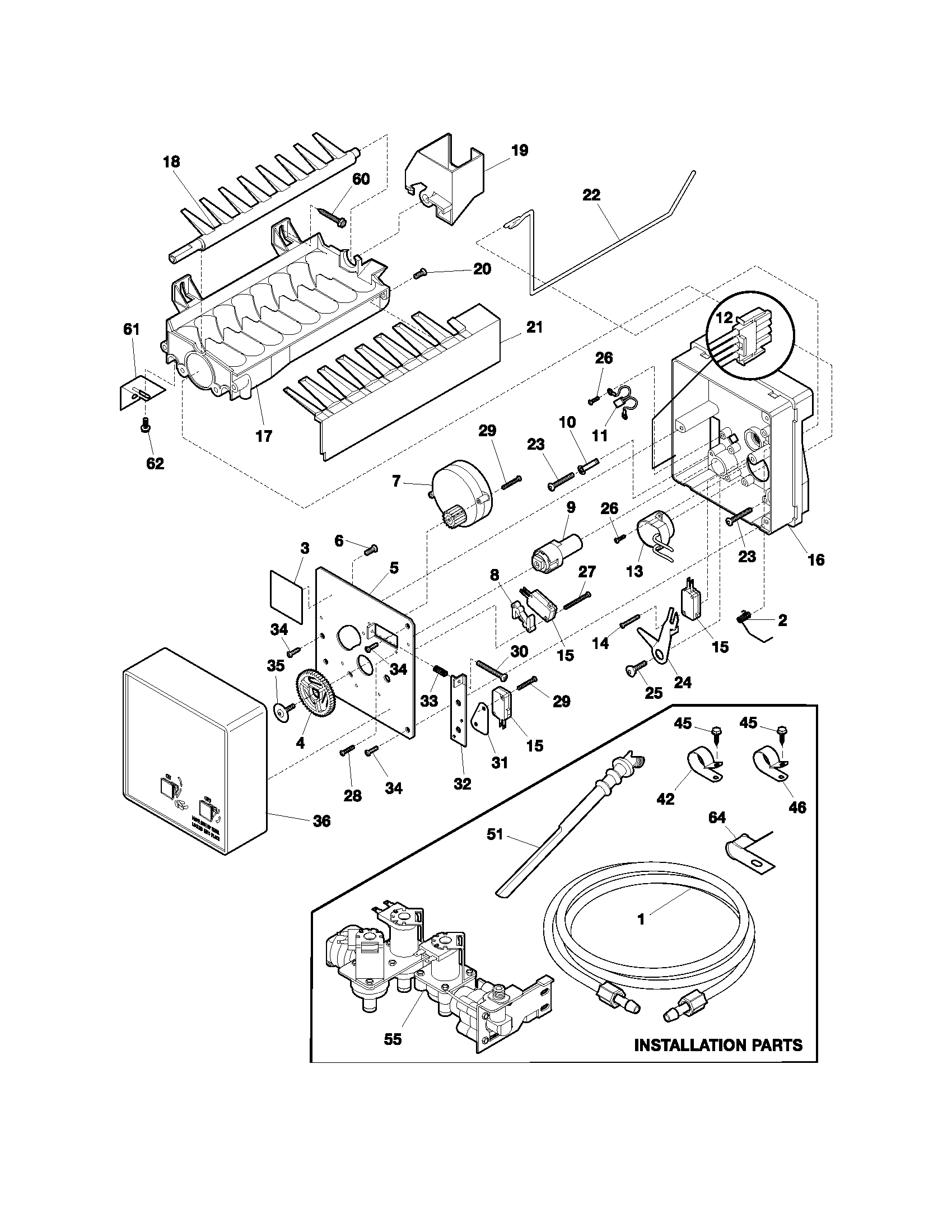 Frigidaire FRS26KR4CB3 ice maker diagram