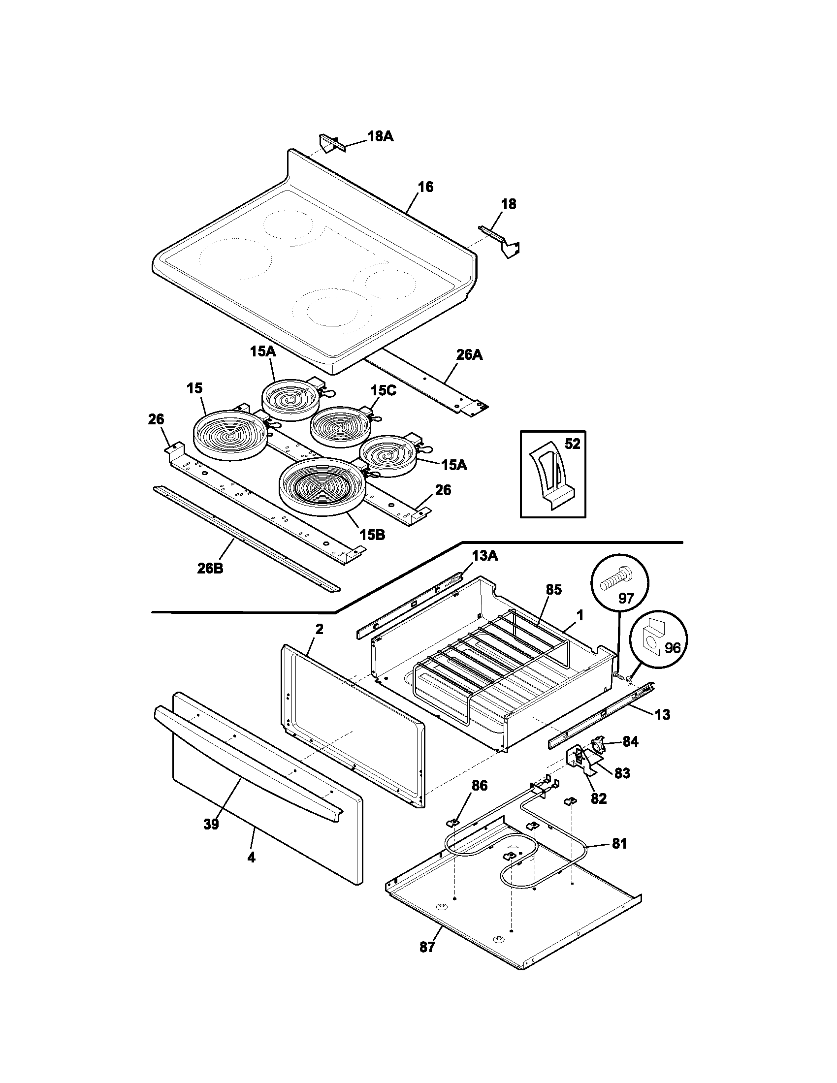 Kenmore 79095929303 top/drawer diagram