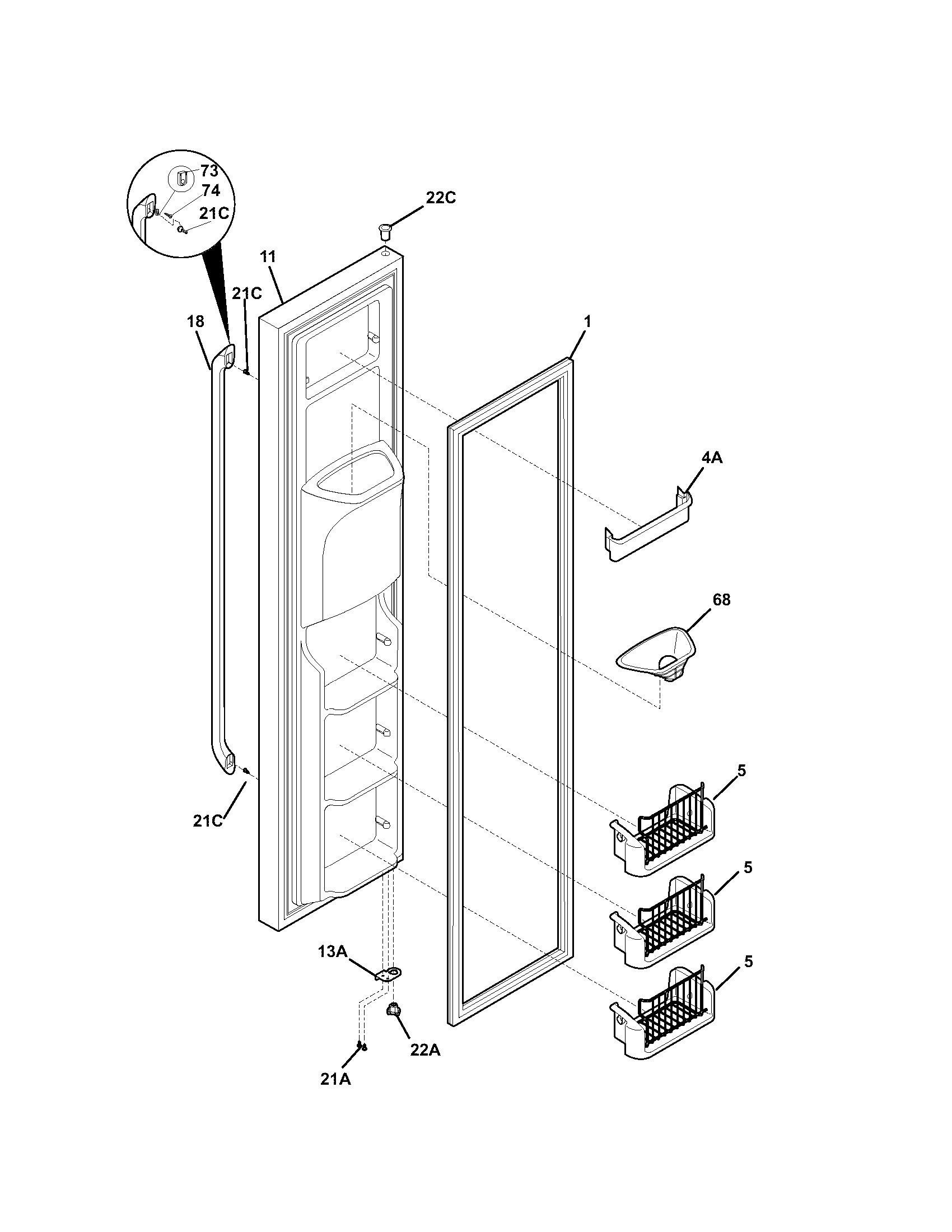 Kenmore 25344302401 freezer door diagram