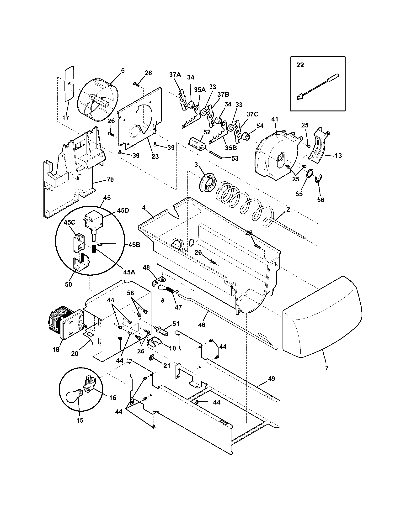 Frigidaire GLHS238ZDQ0 ice container diagram