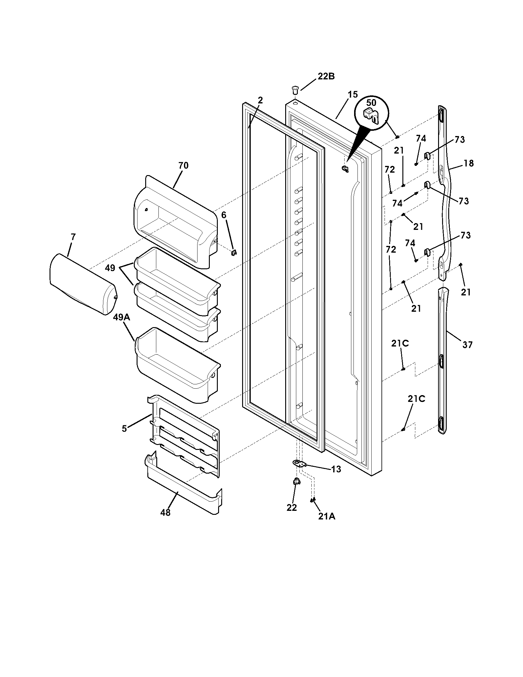 Frigidaire FSC23R5DW1 refrigerator door diagram