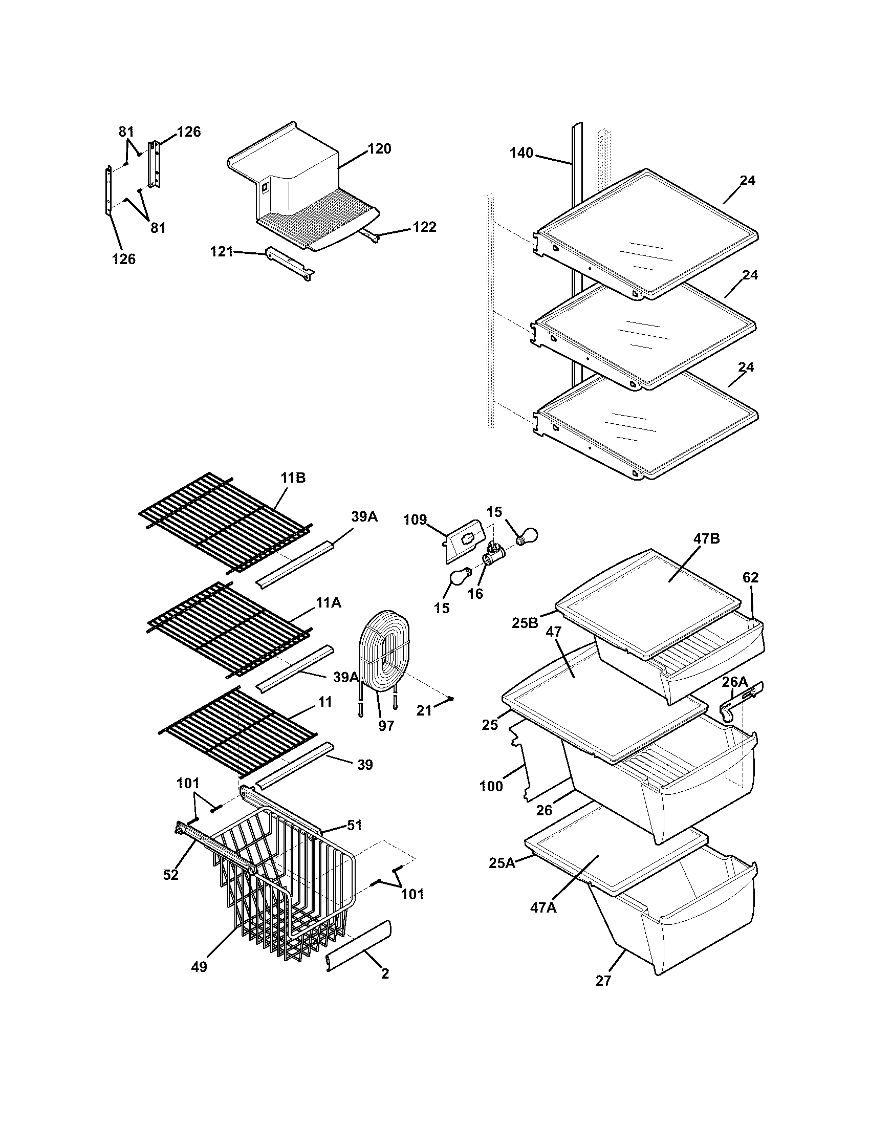 Frigidaire FSC23R5DW1 shelves diagram