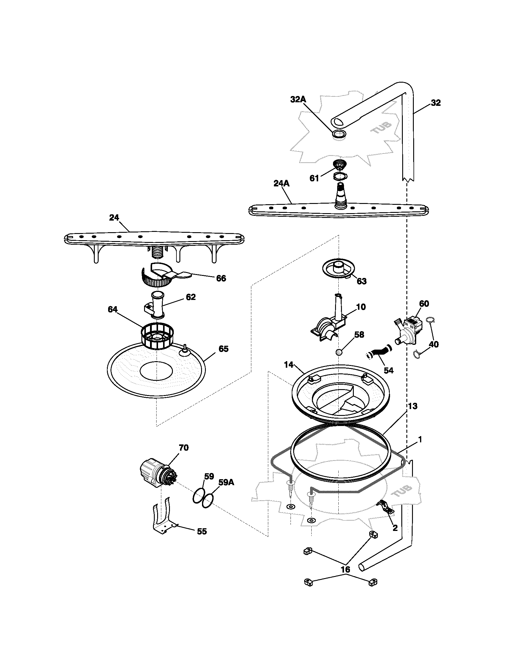 Kenmore 58714154400 motor & pump diagram