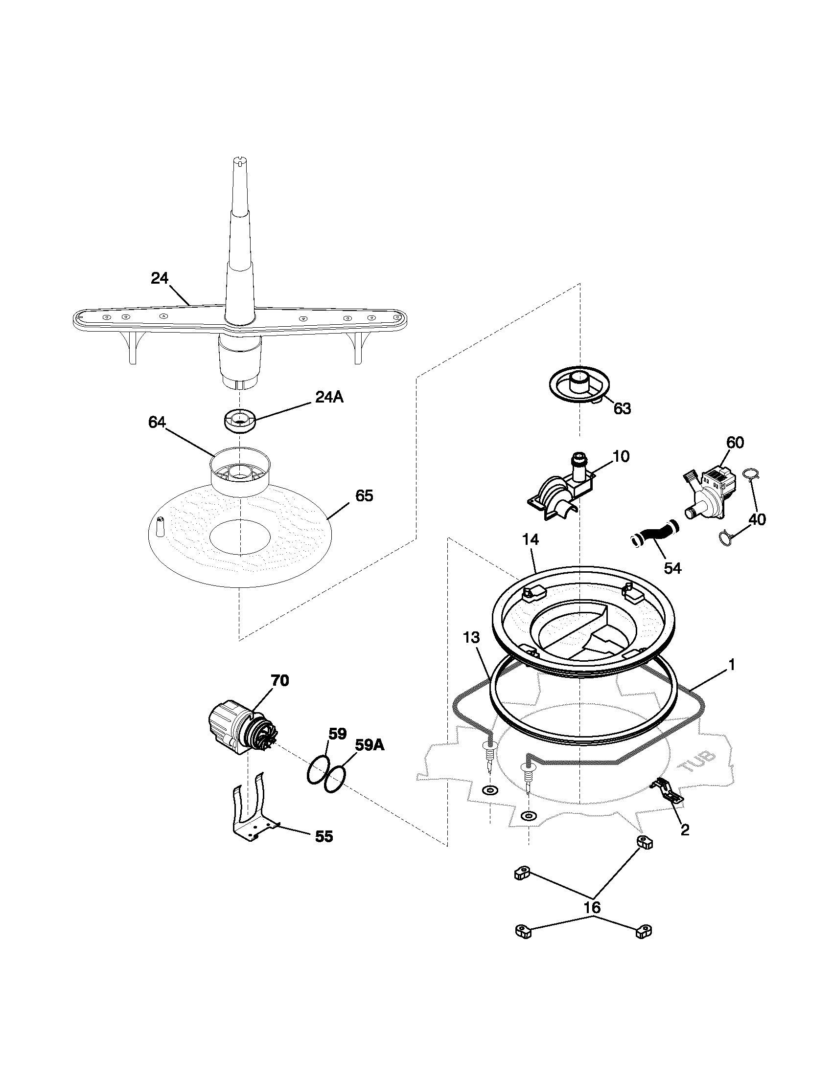 Kenmore 58714013400 motor & pump diagram