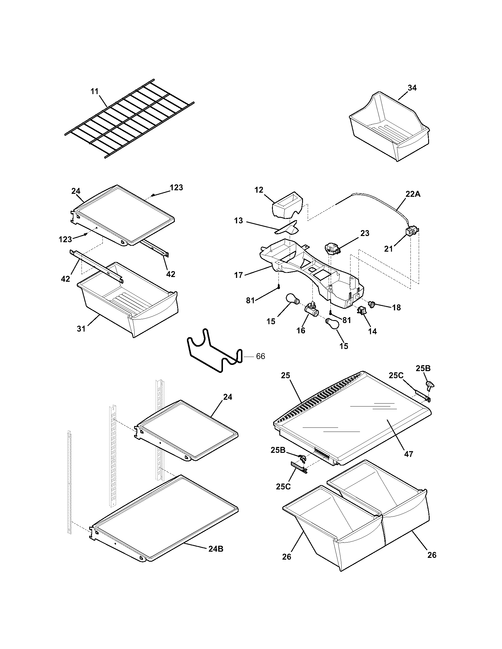 Kenmore 25374863404 shelves diagram
