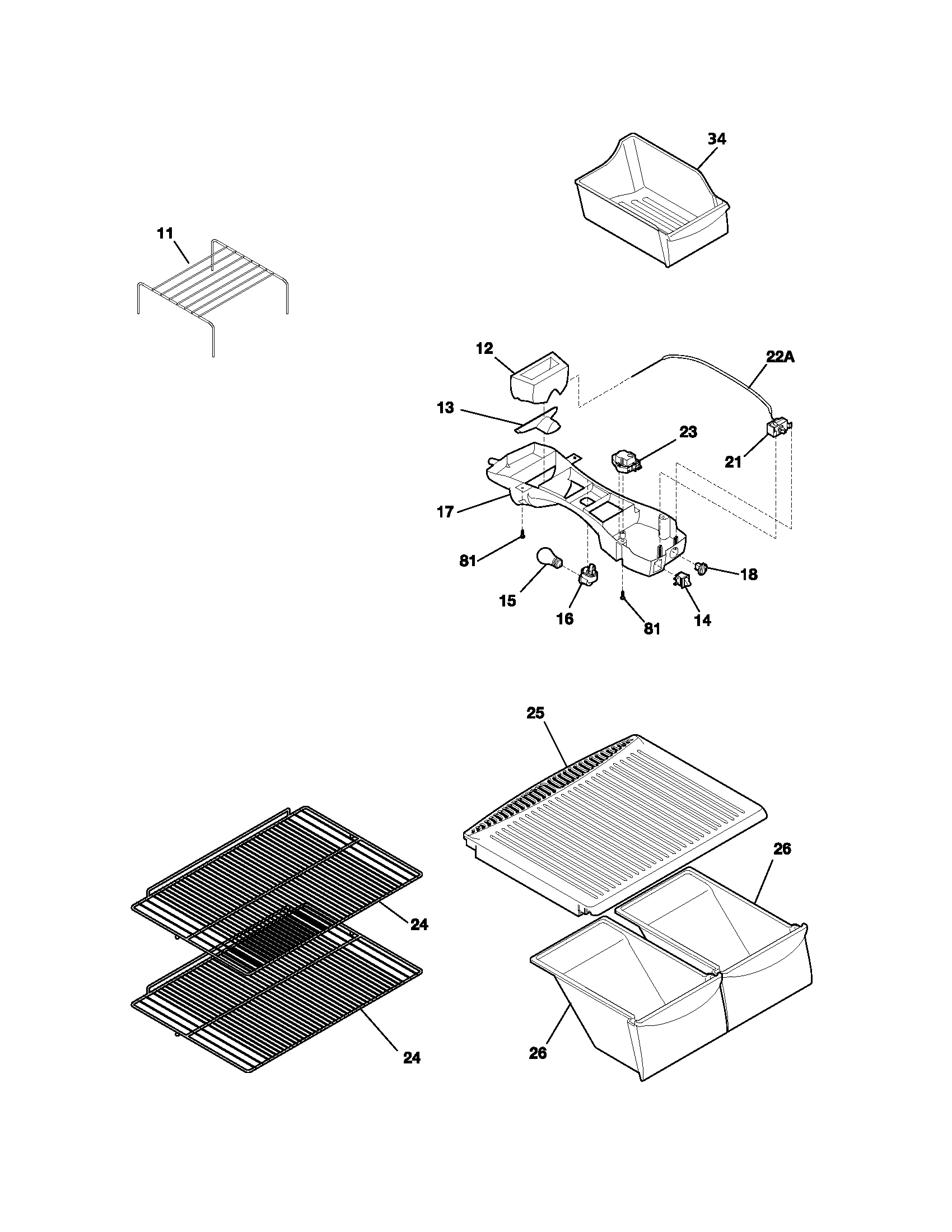 Frigidaire FRT15IB3AQ5 shelves diagram