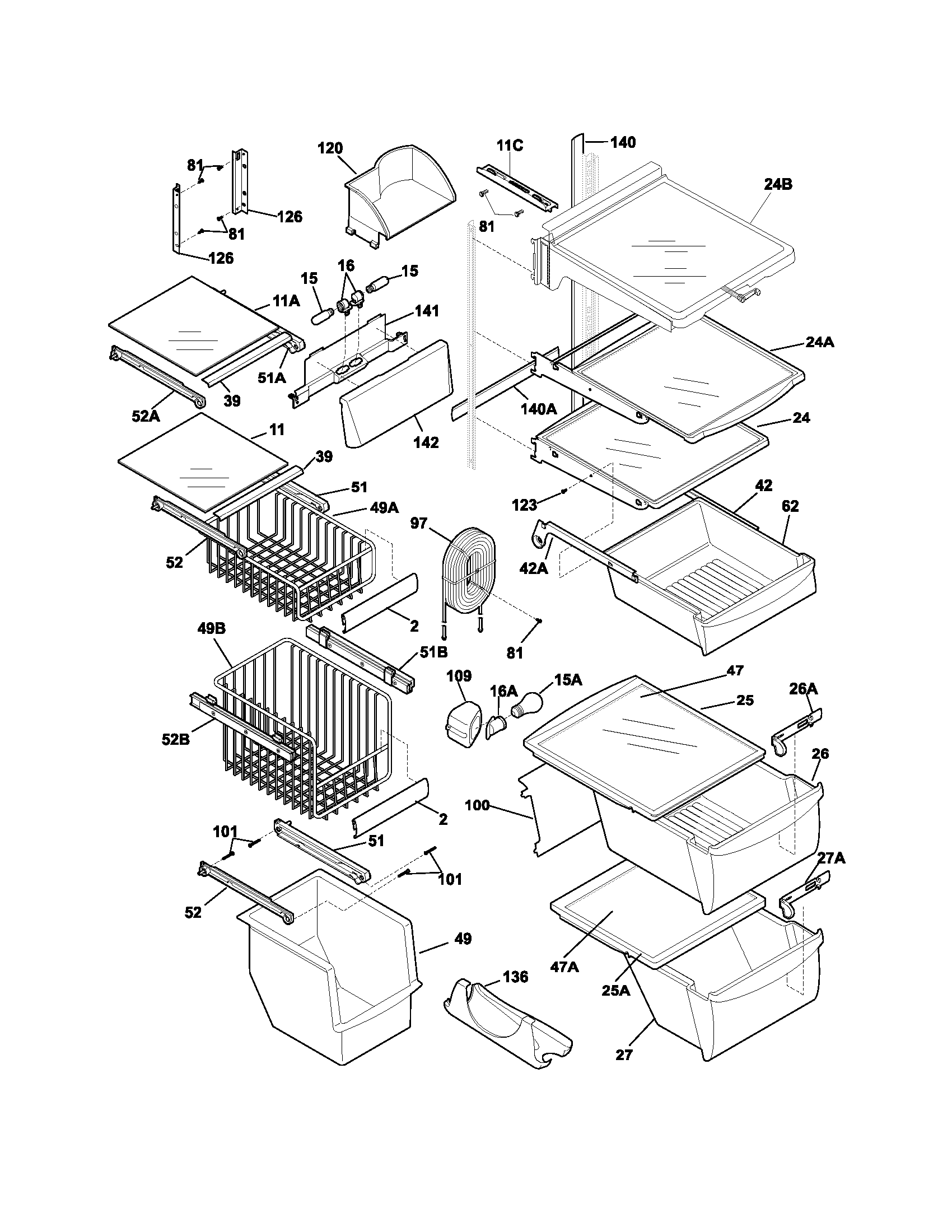 Frigidaire PLHS269ZDB2 shelves diagram