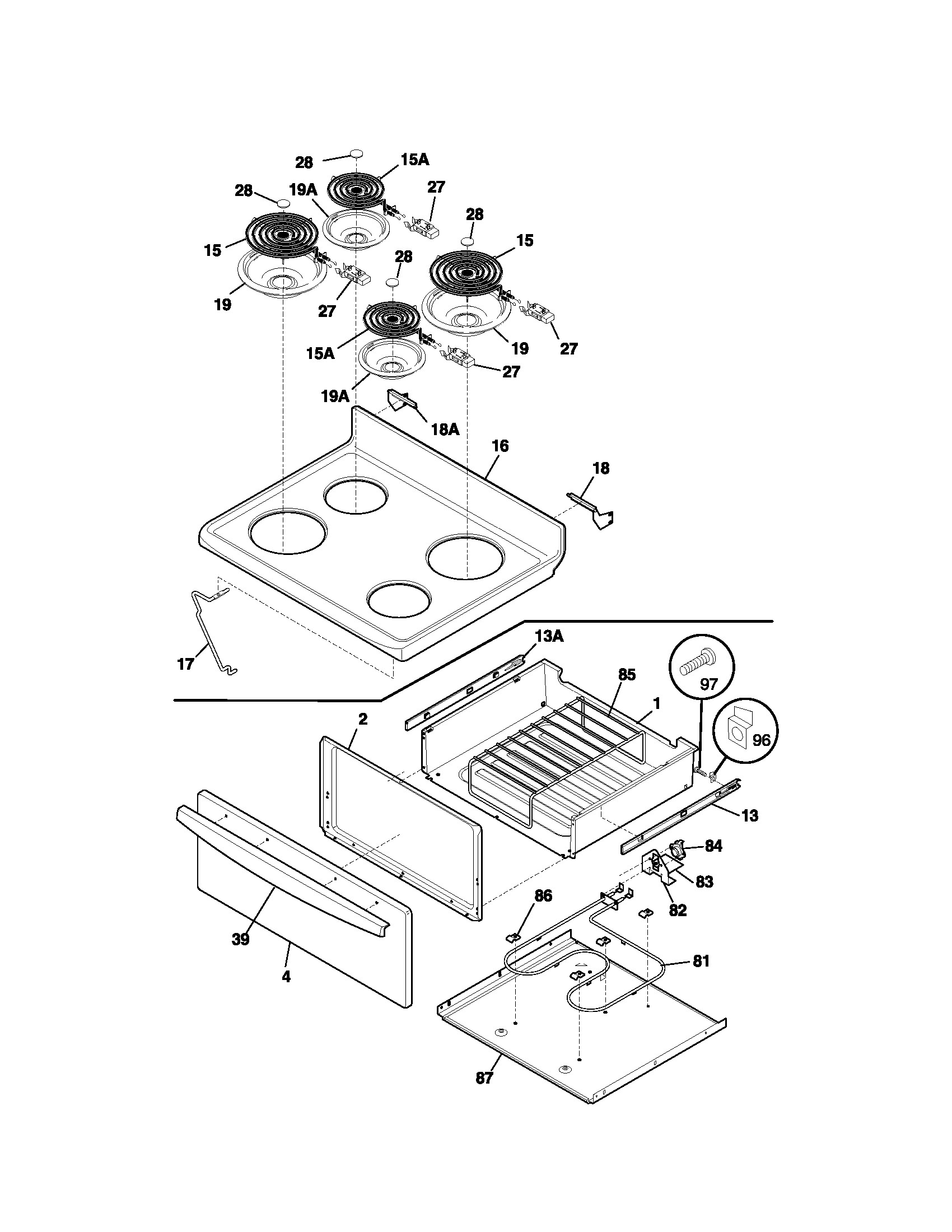 Kenmore 79093850303 top/drawer diagram