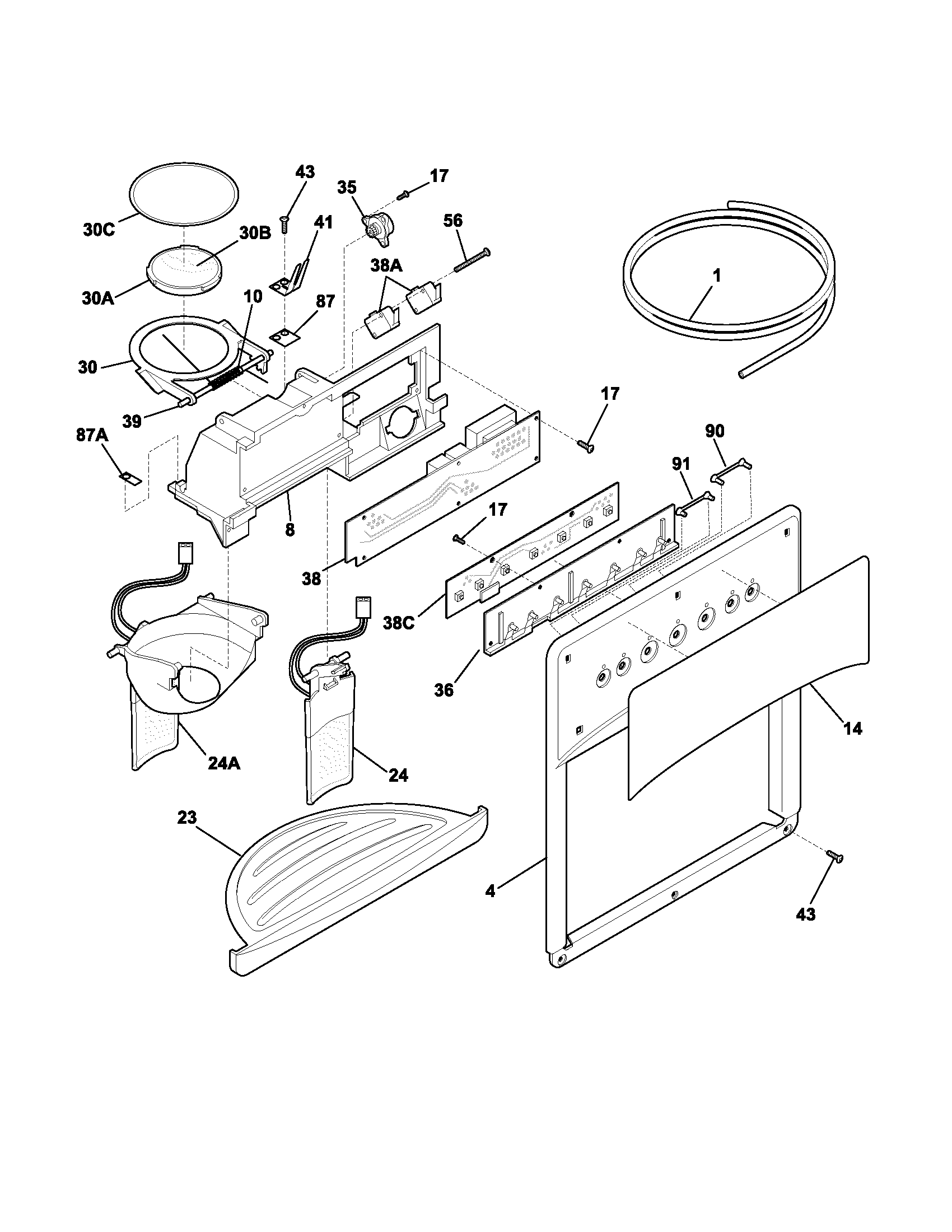 Frigidaire GLHS238ZDQ1 ice & water dispenser diagram