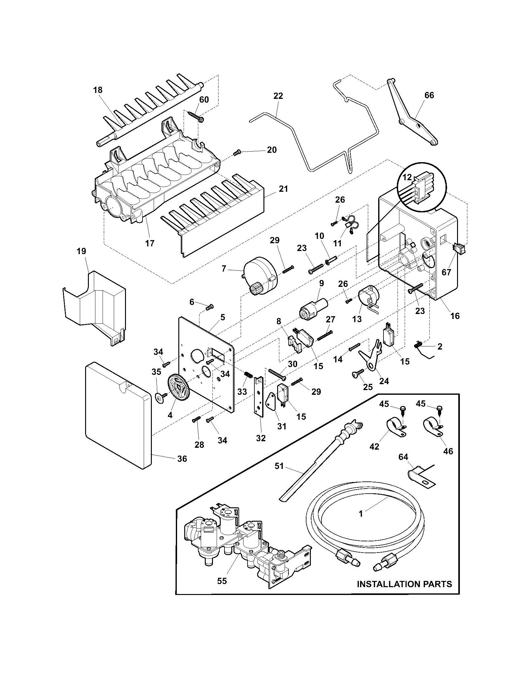 Frigidaire GLRS237ZDB2 ice maker diagram
