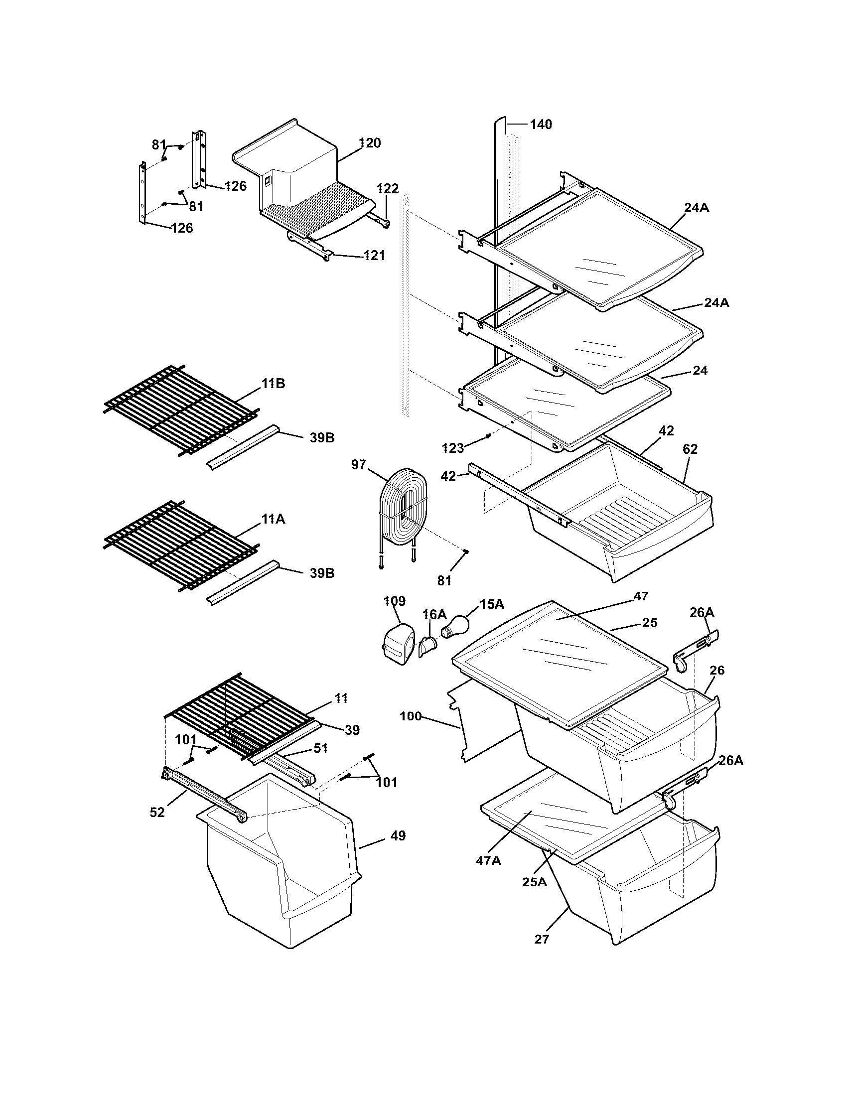 Frigidaire FRS26KF5DQ2 shelves diagram