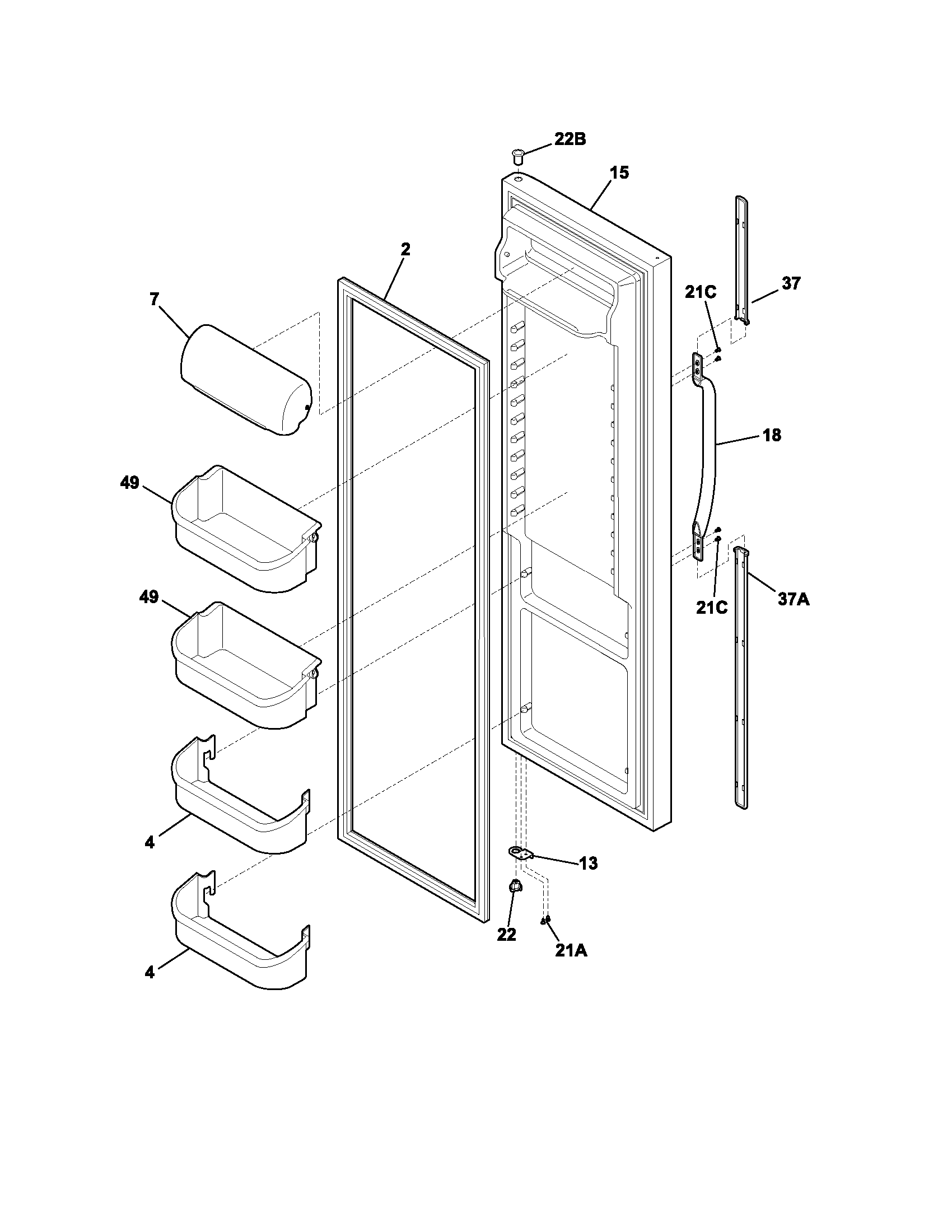 Frigidaire FRS26R4CW5 refrigerator door diagram