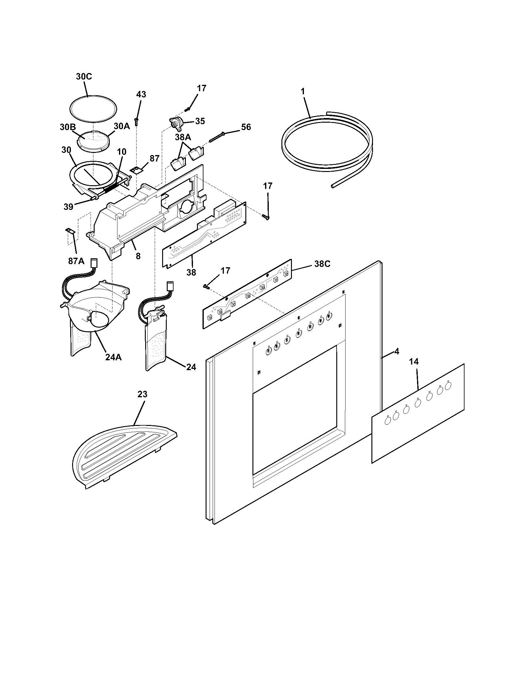 Frigidaire FSC23F7TDB0 ice & water dispenser diagram