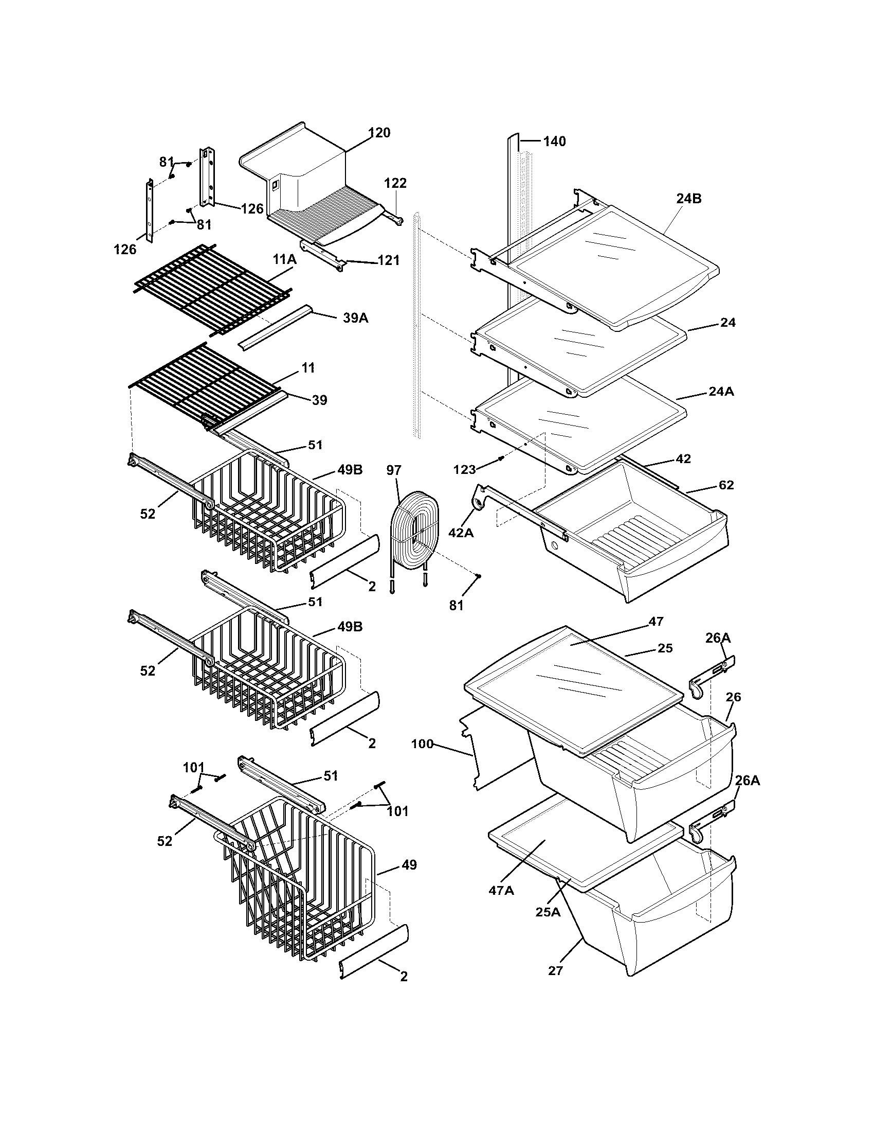 Frigidaire FRS23H5DSB1 shelves diagram