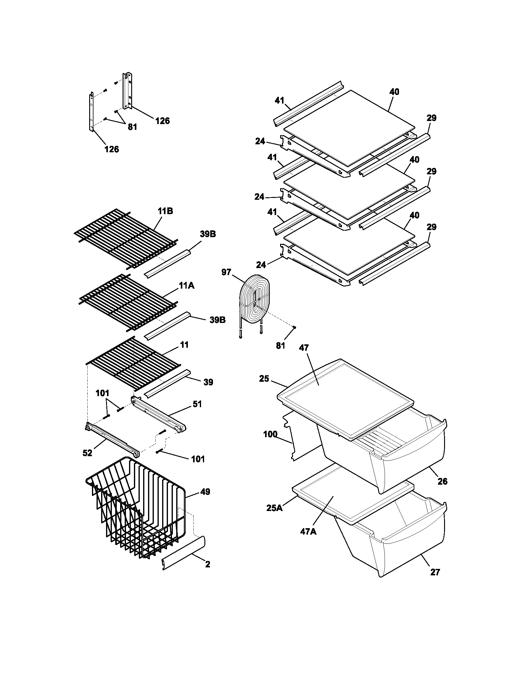 Frigidaire FRS23W3AWD shelves diagram