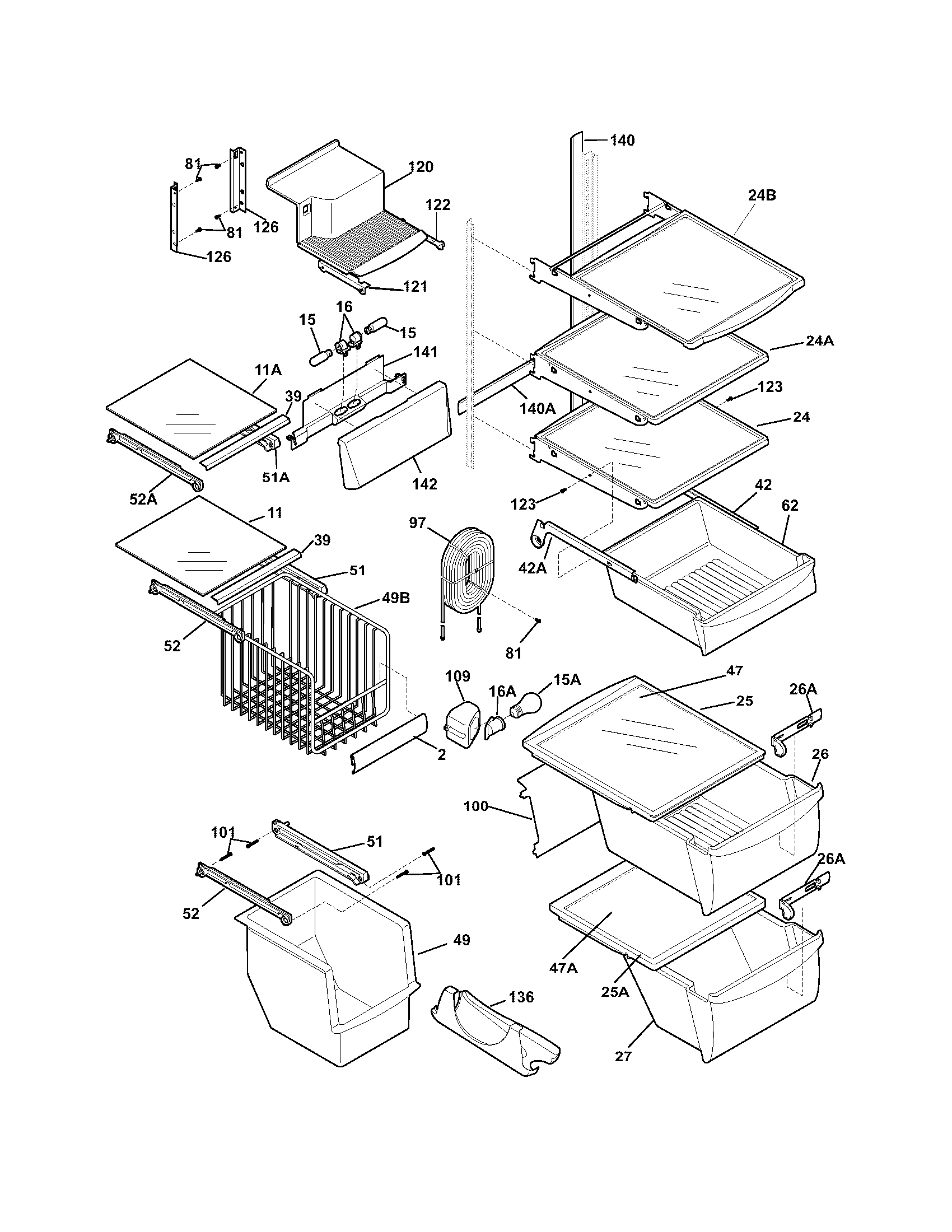 Frigidaire GLHS238ZDS2 shelves diagram