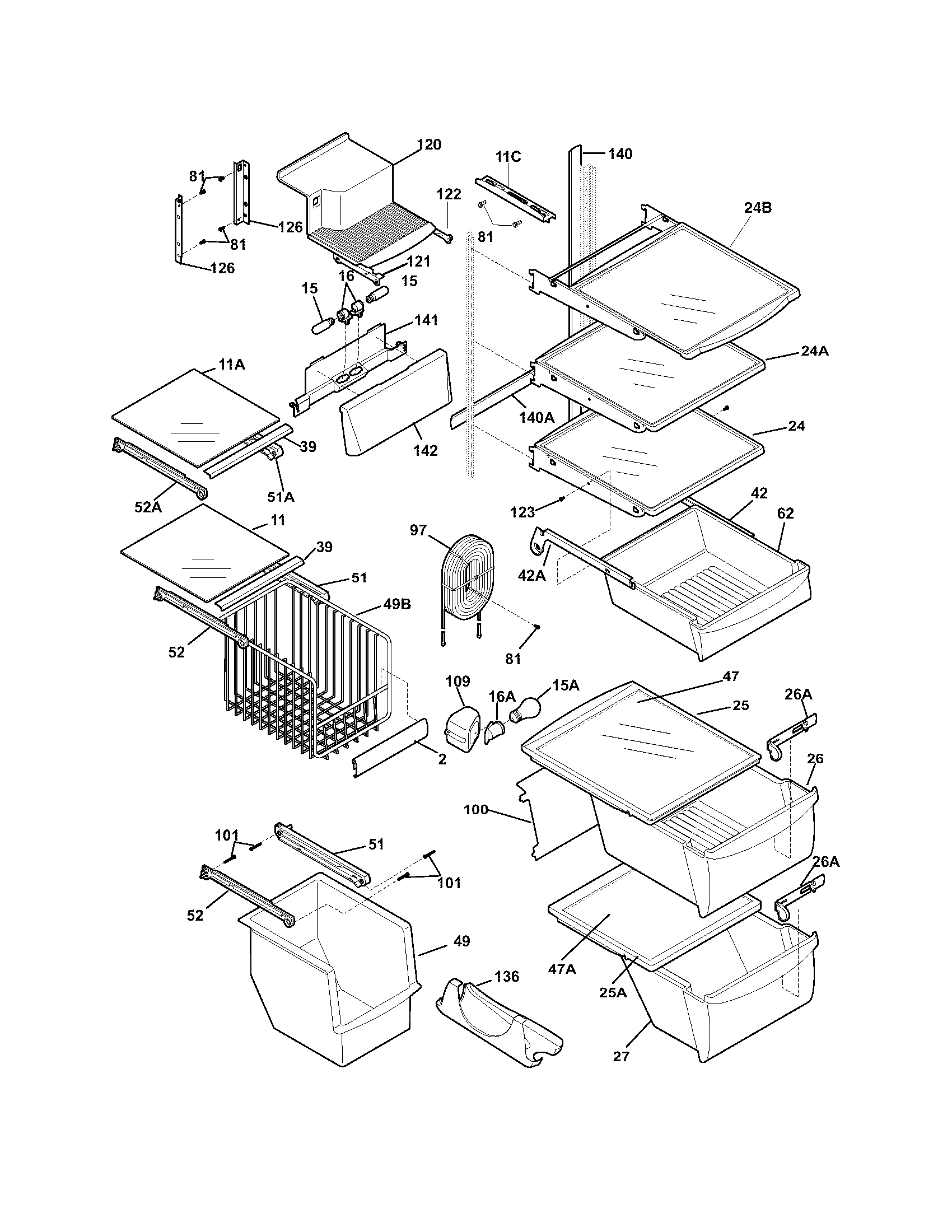 Frigidaire GLHS268ZDQ1 shelves diagram