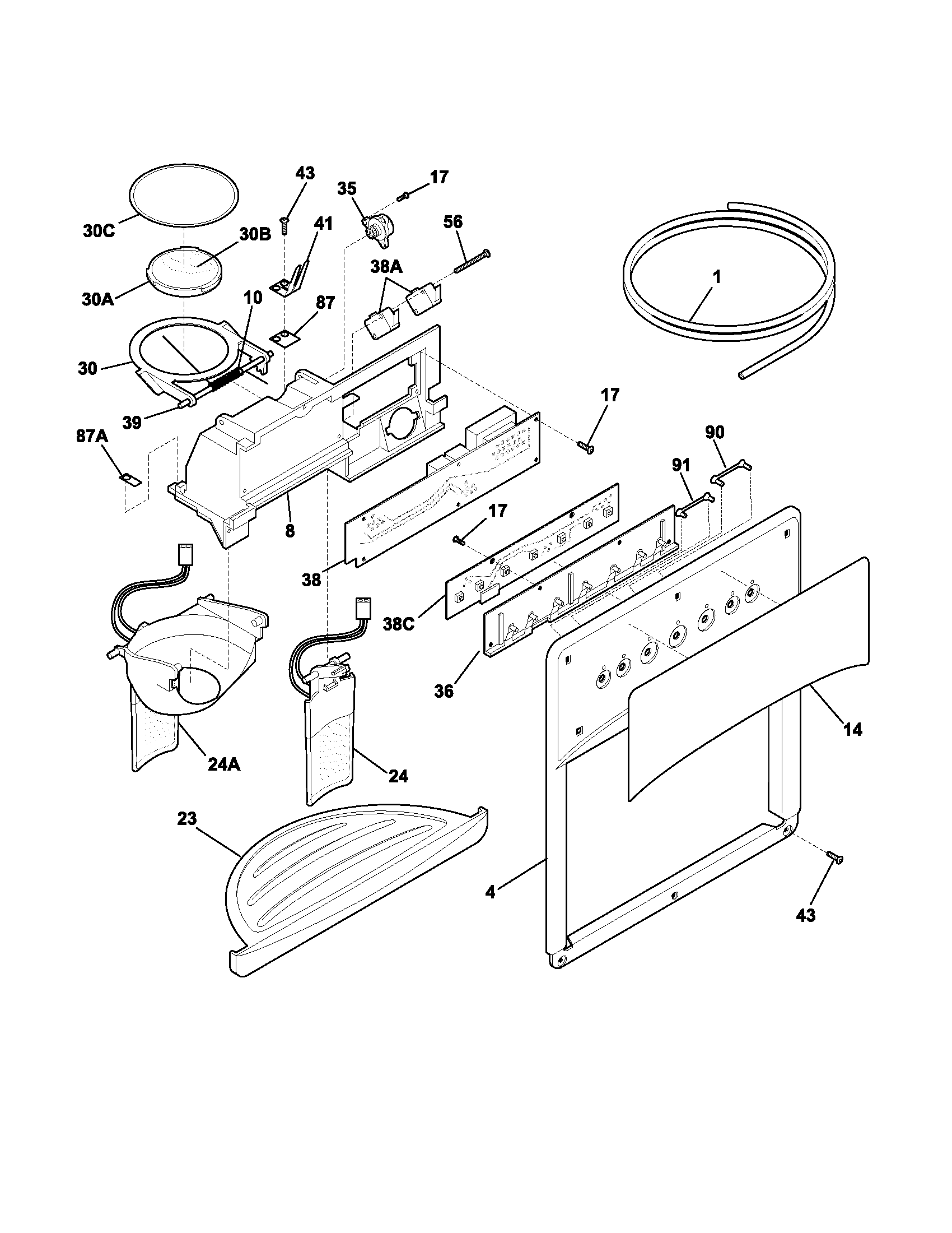 Frigidaire GLHS268ZDQ1 ice & water dispenser diagram