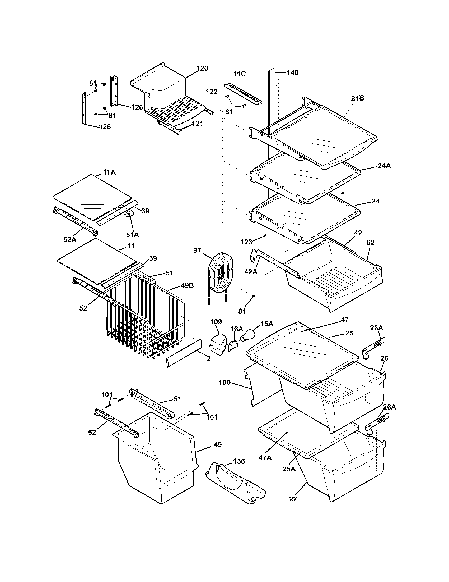 Frigidaire PLHS267ZDB1 shelves diagram