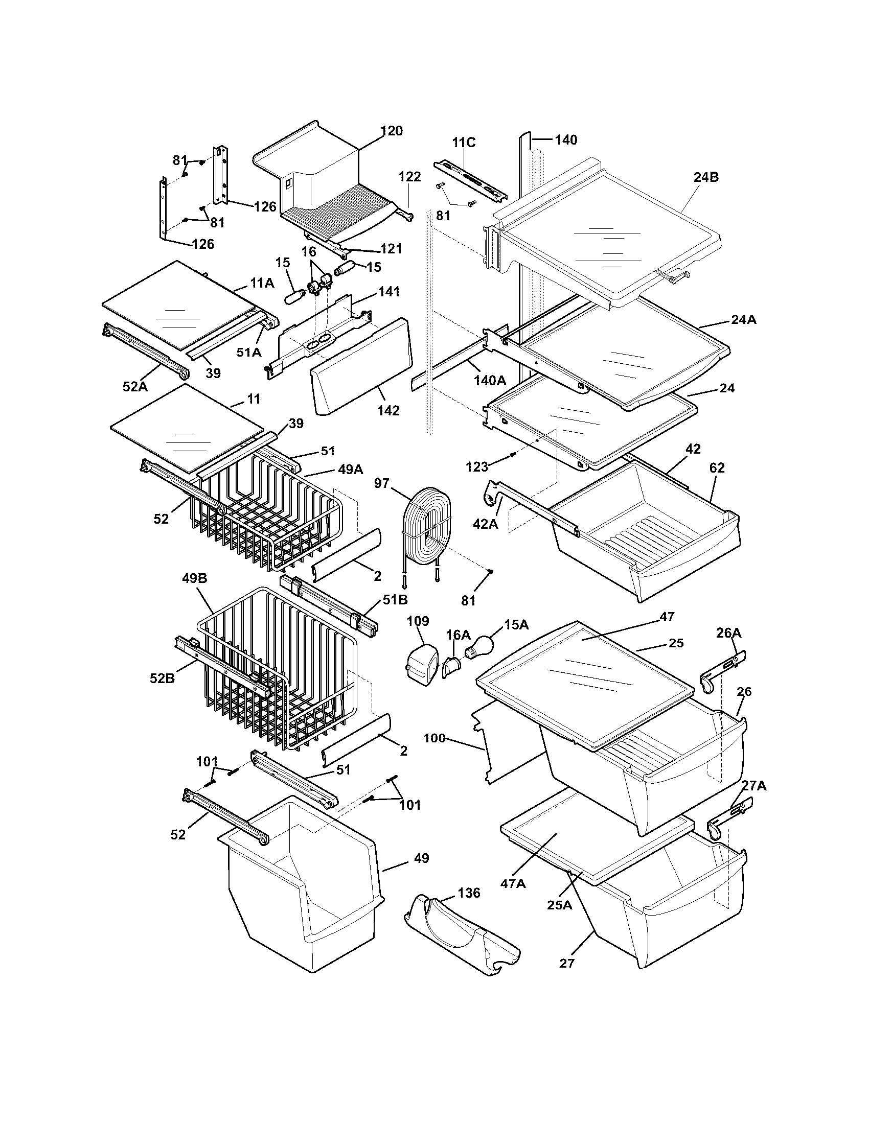Frigidaire GLHS269ZDQ2 shelves diagram
