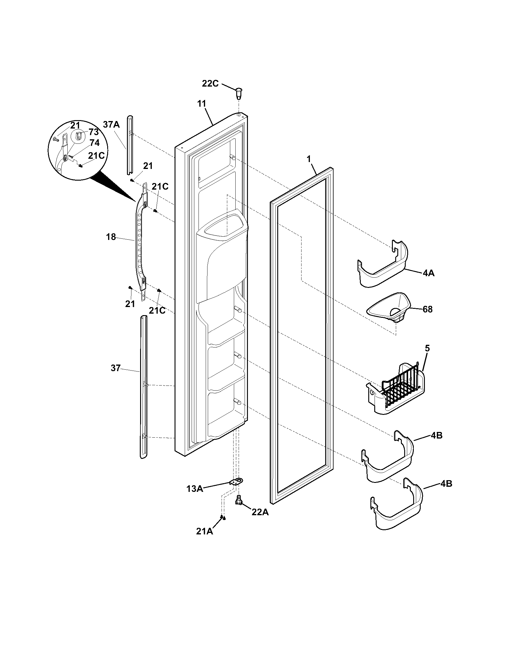 Kenmore 25354364404 freezer door diagram