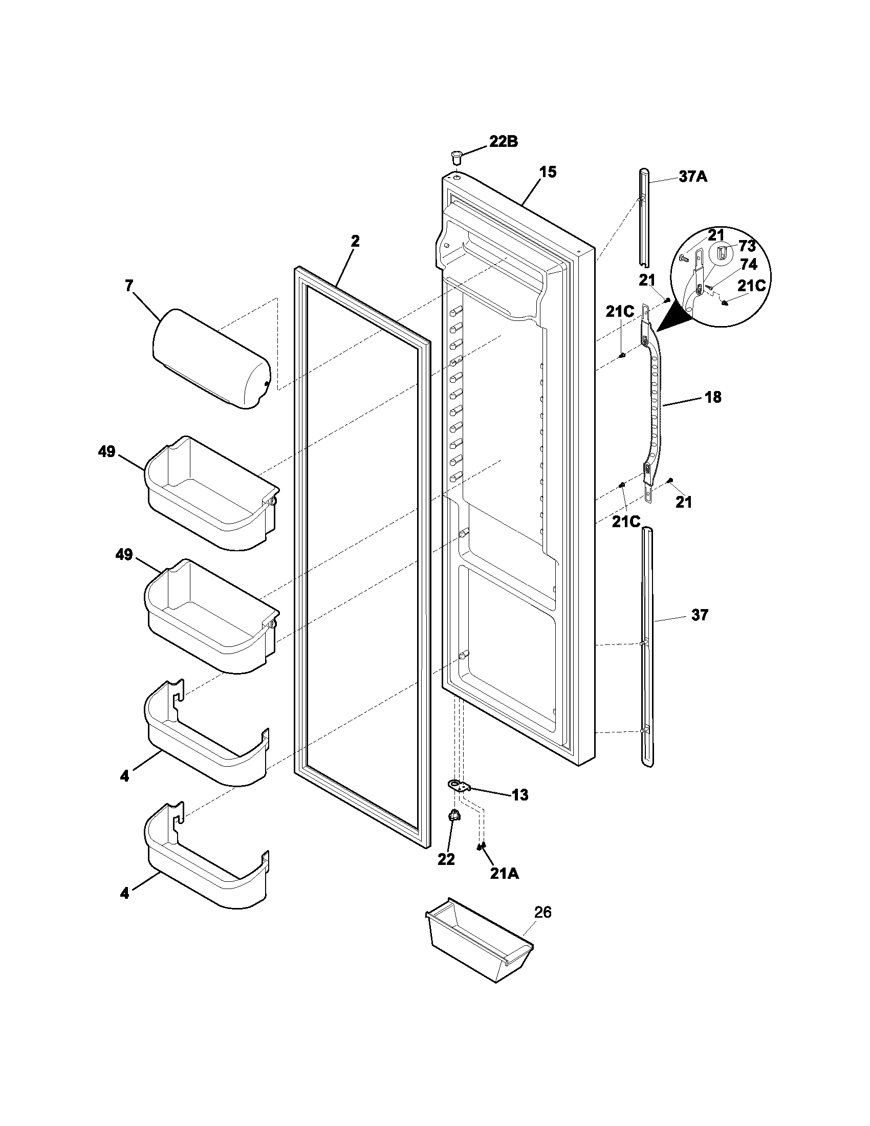 Kenmore 25356279404 refrigerator door diagram