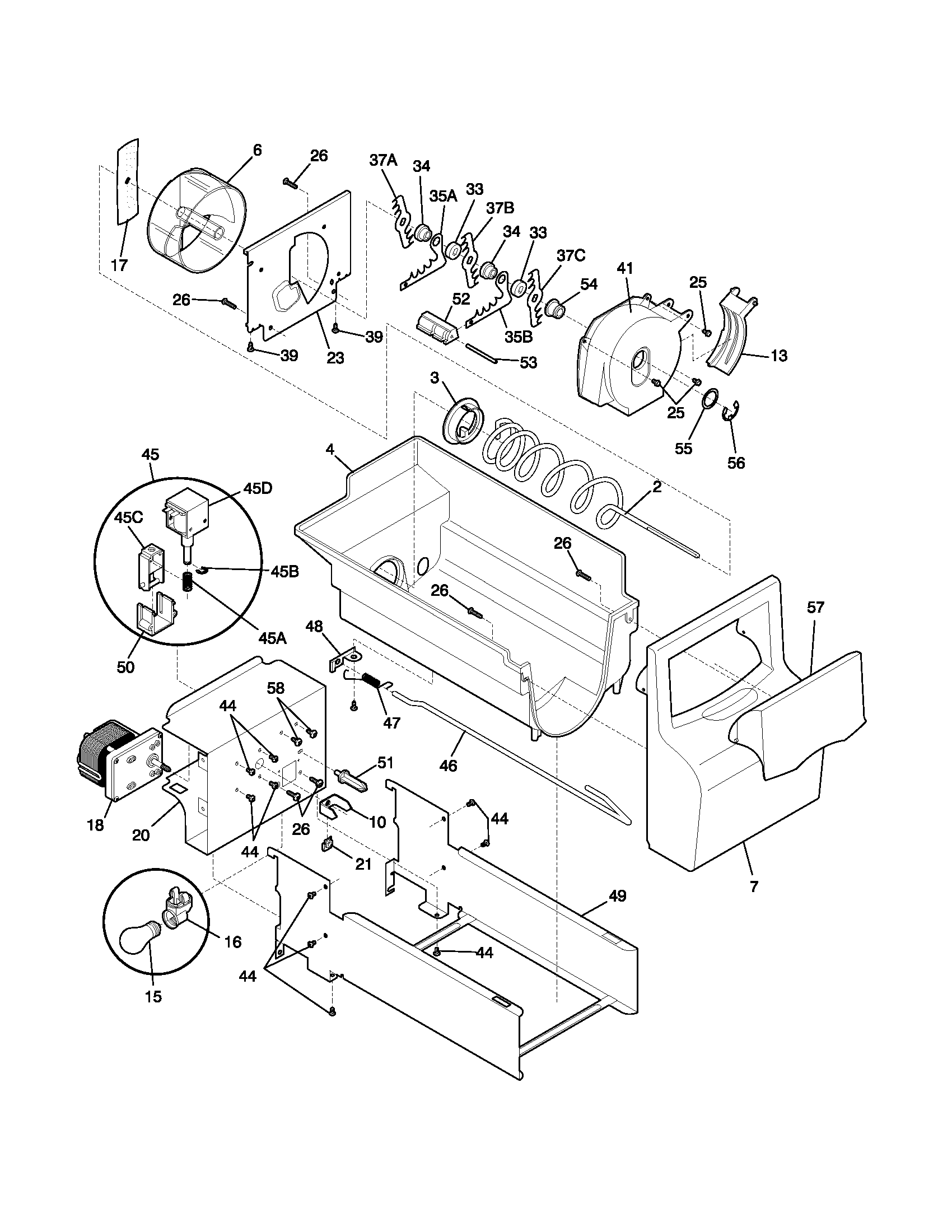 White-Westinghouse WRS26MF5ASC ice container diagram