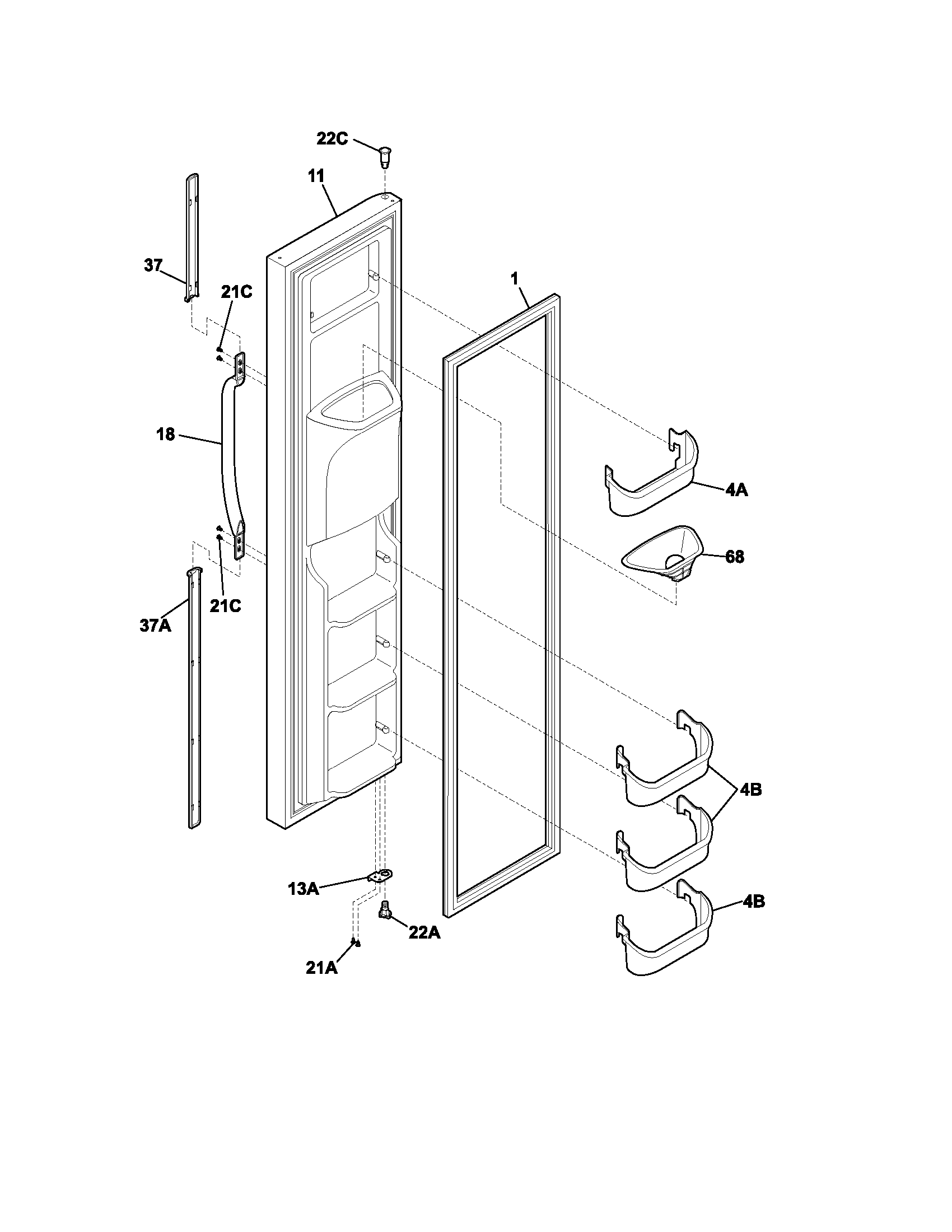 Frigidaire FRS26KR4DQ2 freezer door diagram