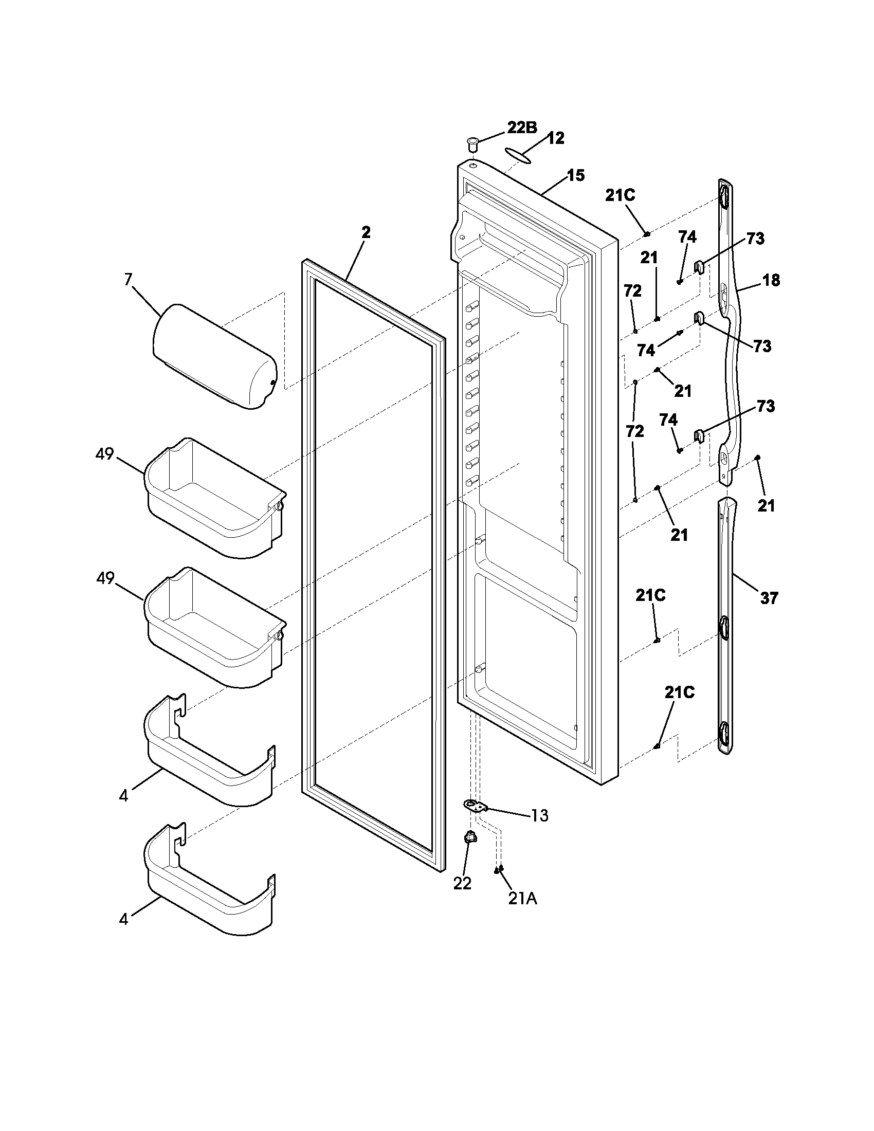 Frigidaire FRS26FCDB3 refrigerator door diagram