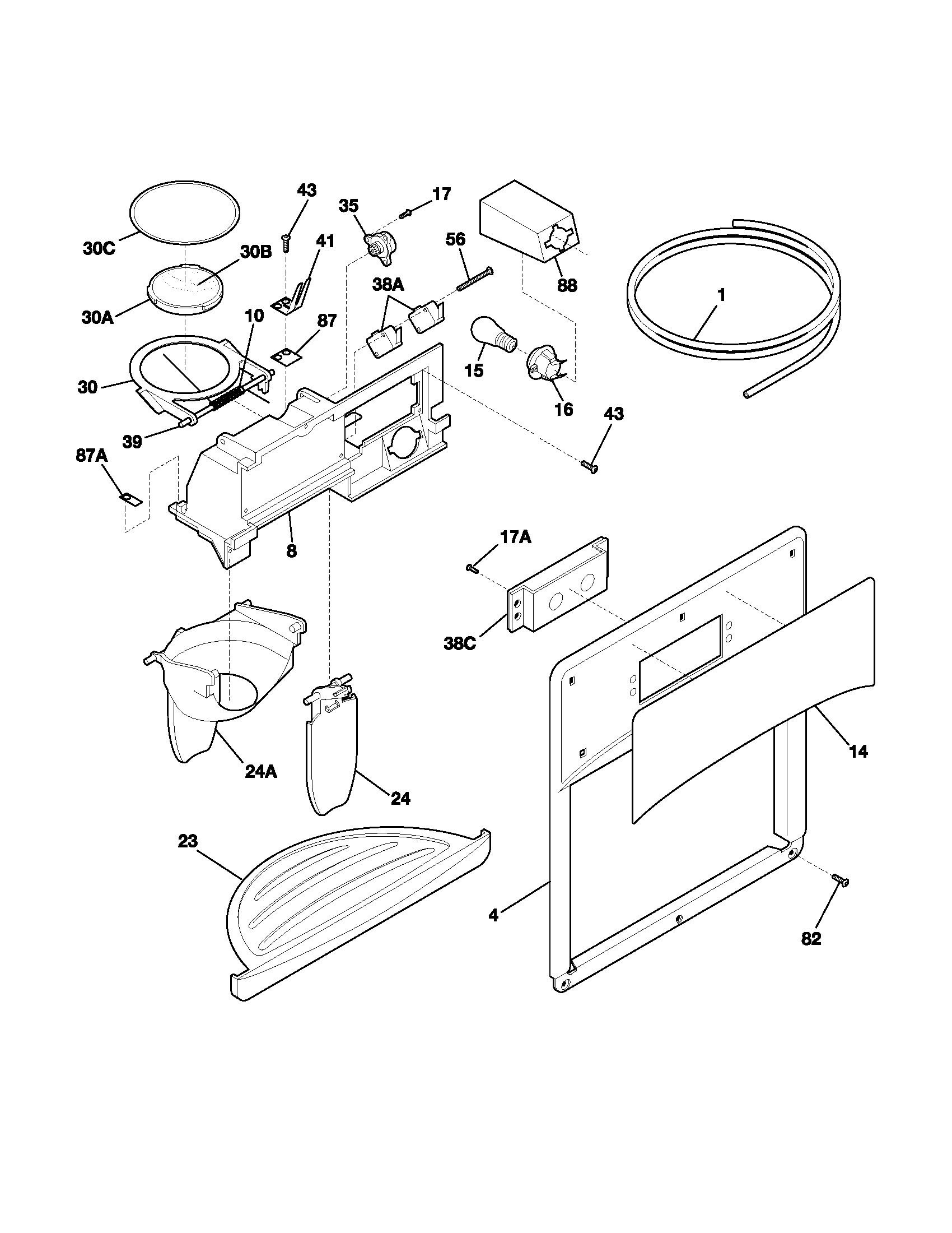 Frigidaire FRS26FCDB3 ice & water dispenser diagram