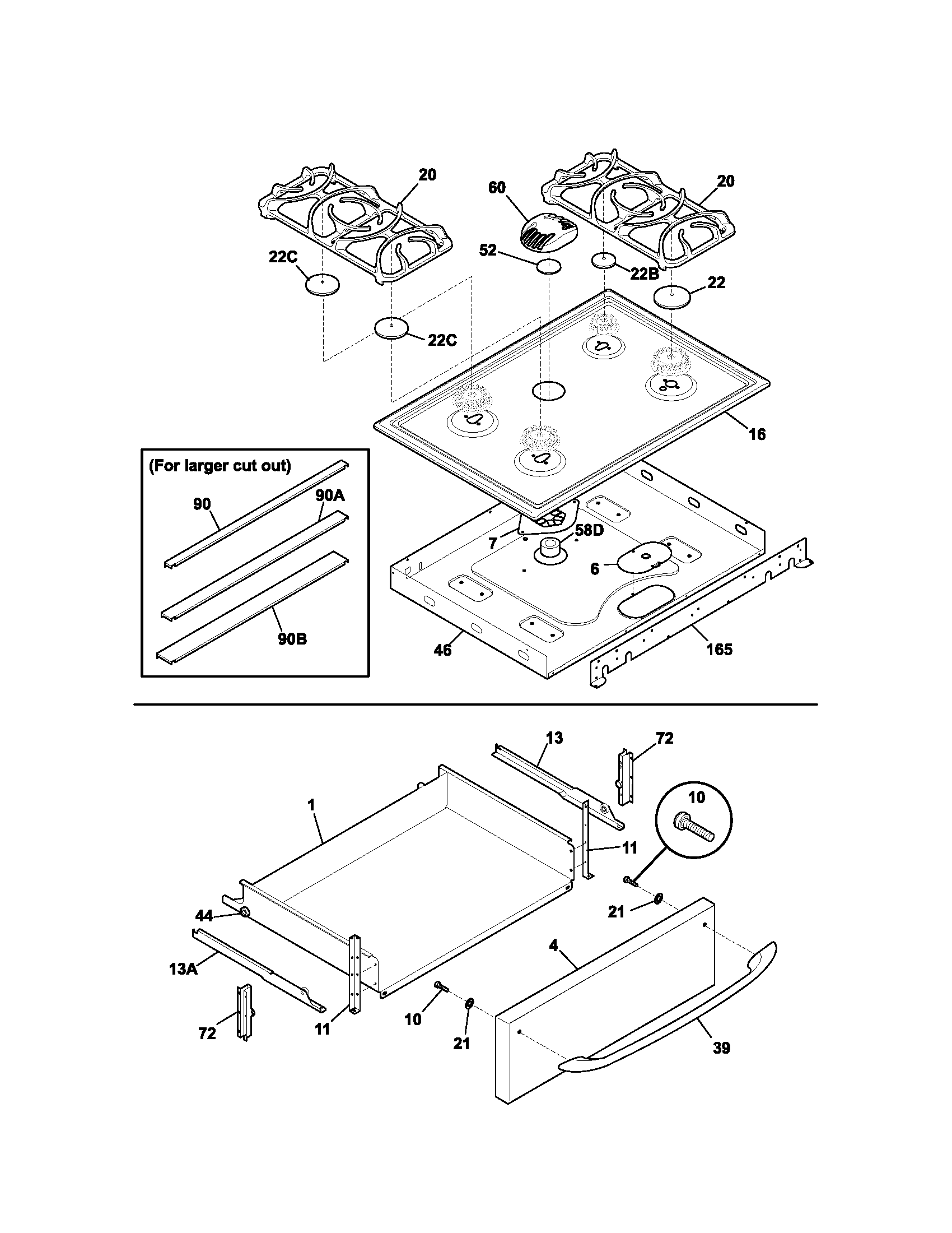 Kenmore 79036673400 top/drawer diagram
