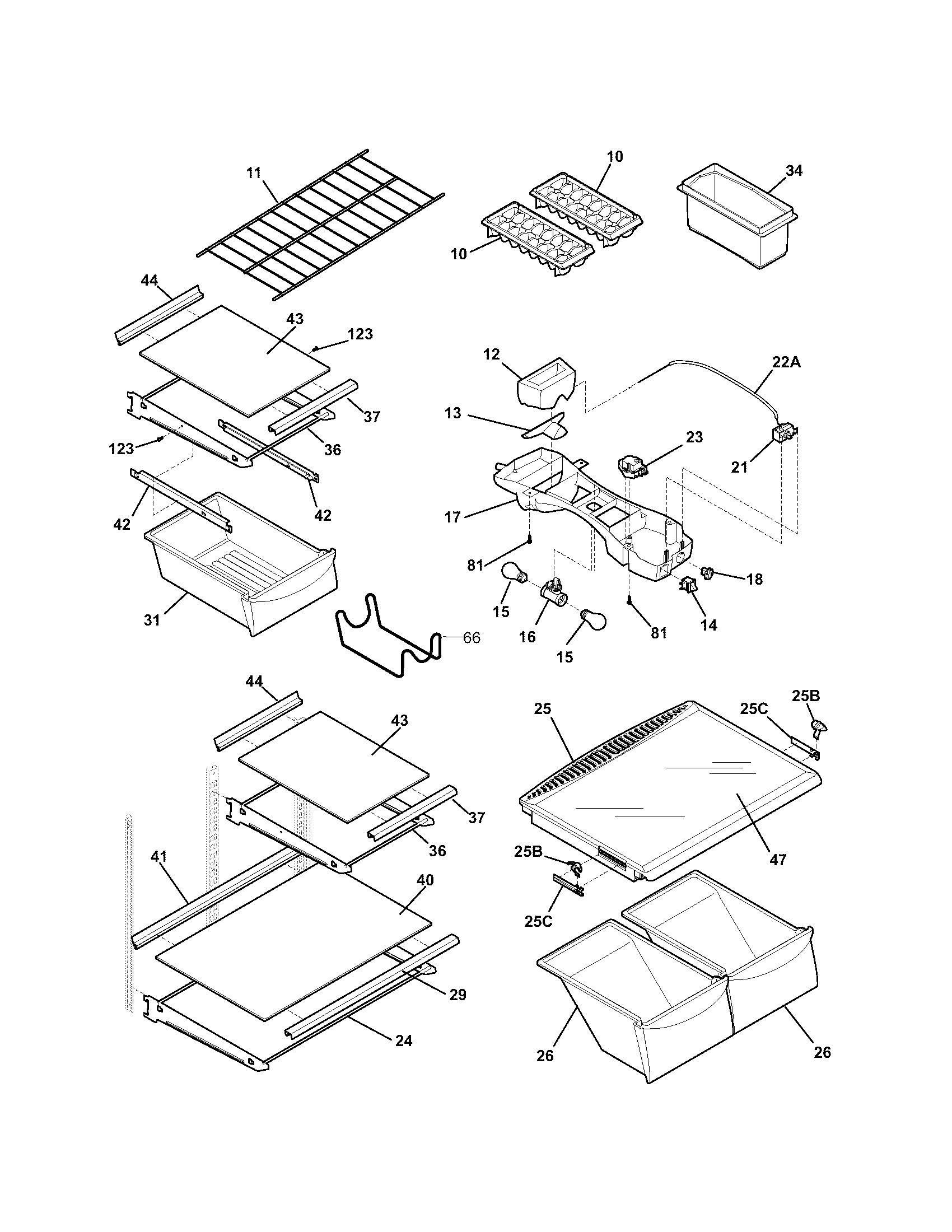 Kenmore 25364843402 shelves diagram