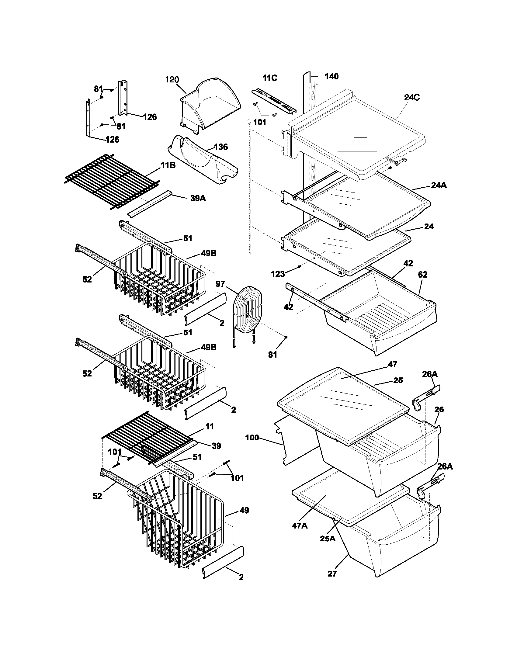 Frigidaire GS26HSZCQ6 shelves diagram