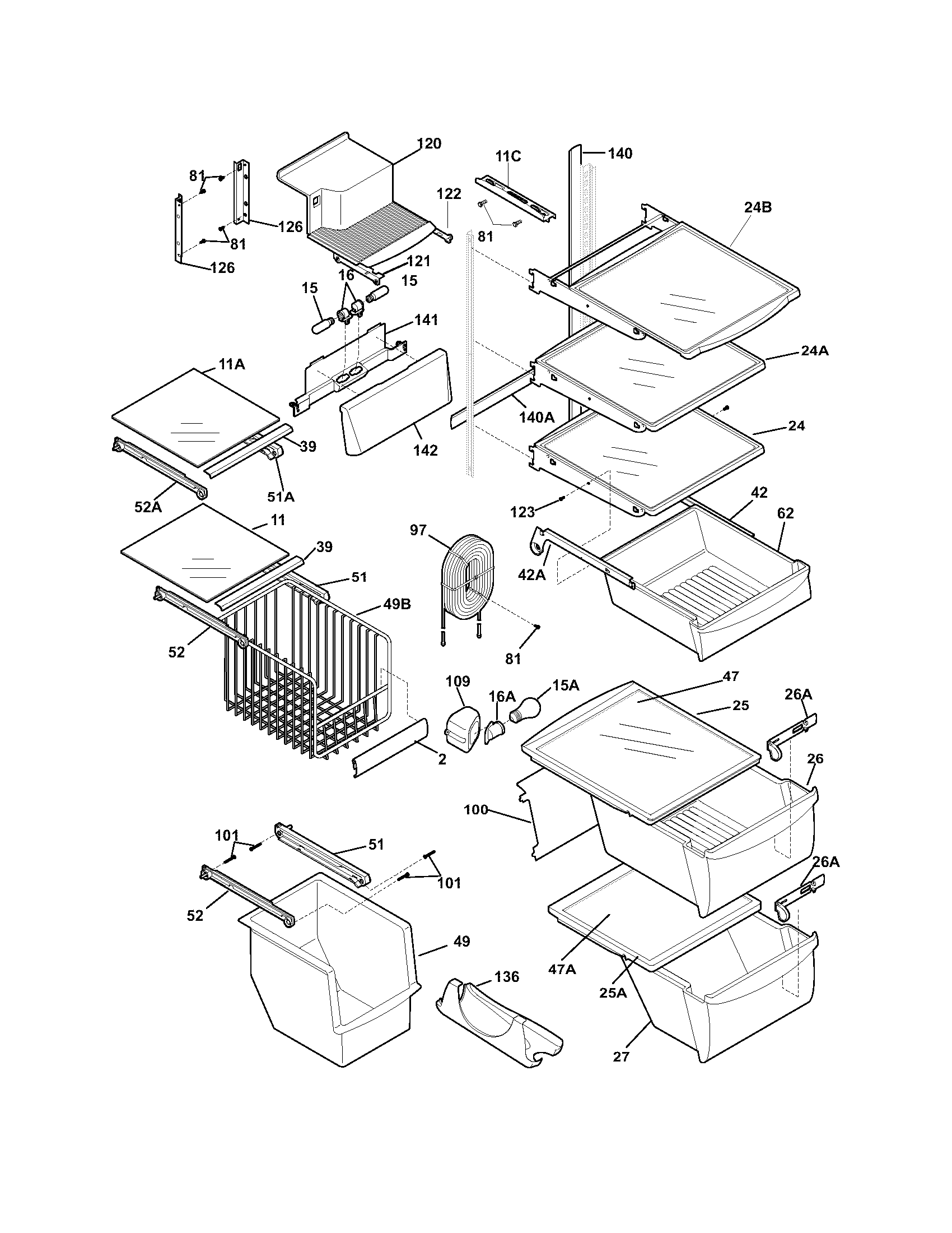 Frigidaire GLHS268ZDB2 shelves diagram