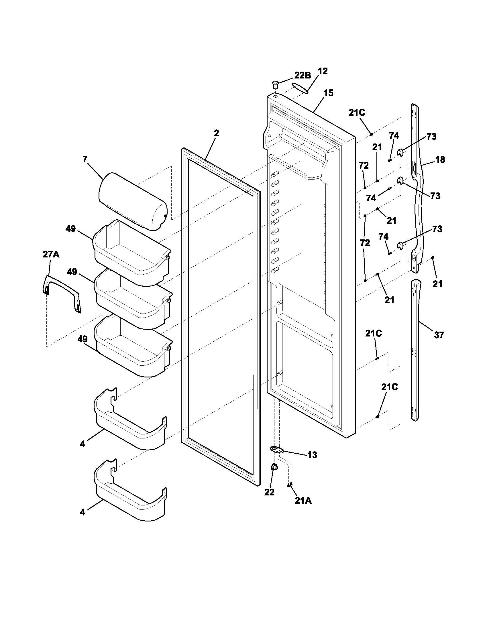 Frigidaire FRS26LF8CQ3 refrigerator door diagram
