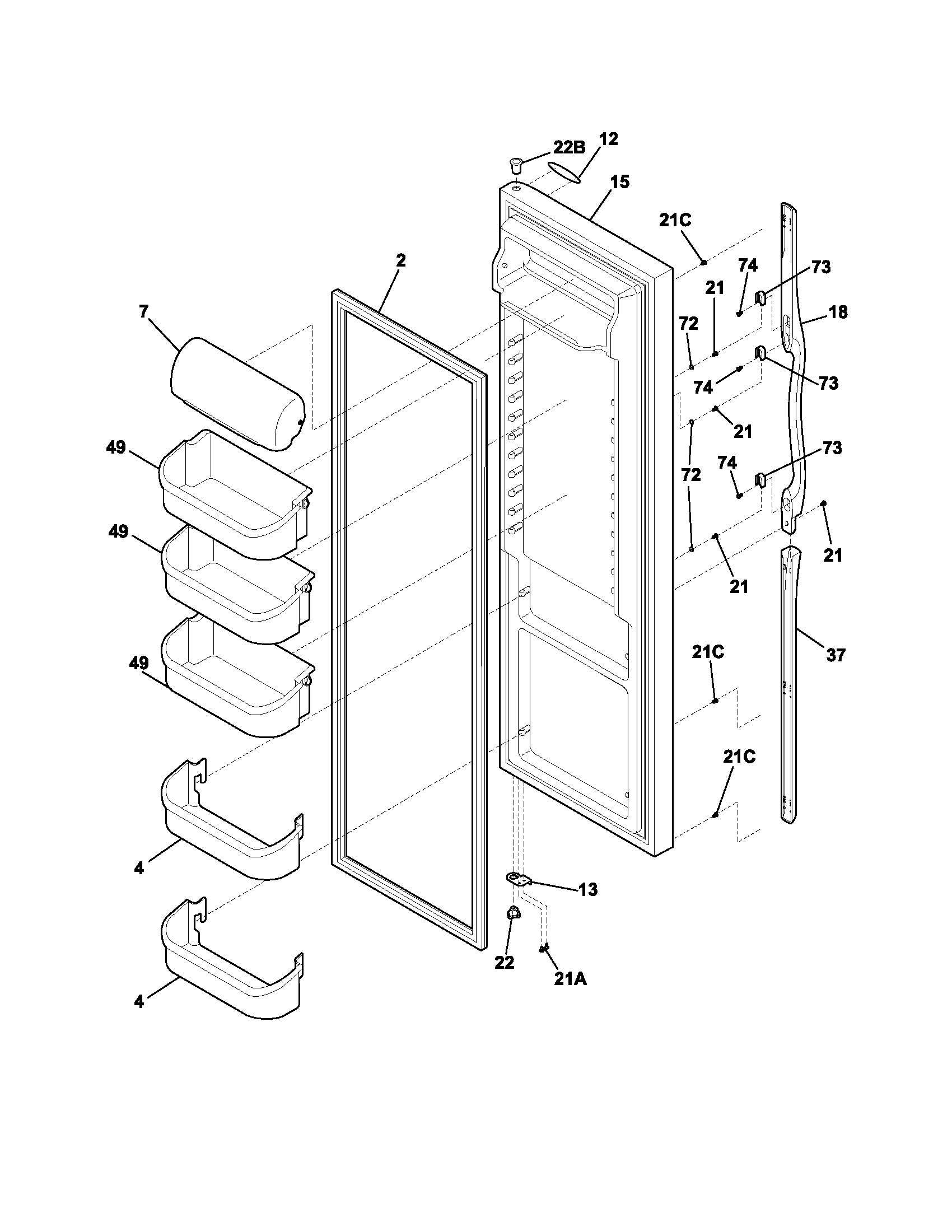 Frigidaire FRS26LF7DS2 refrigerator door diagram