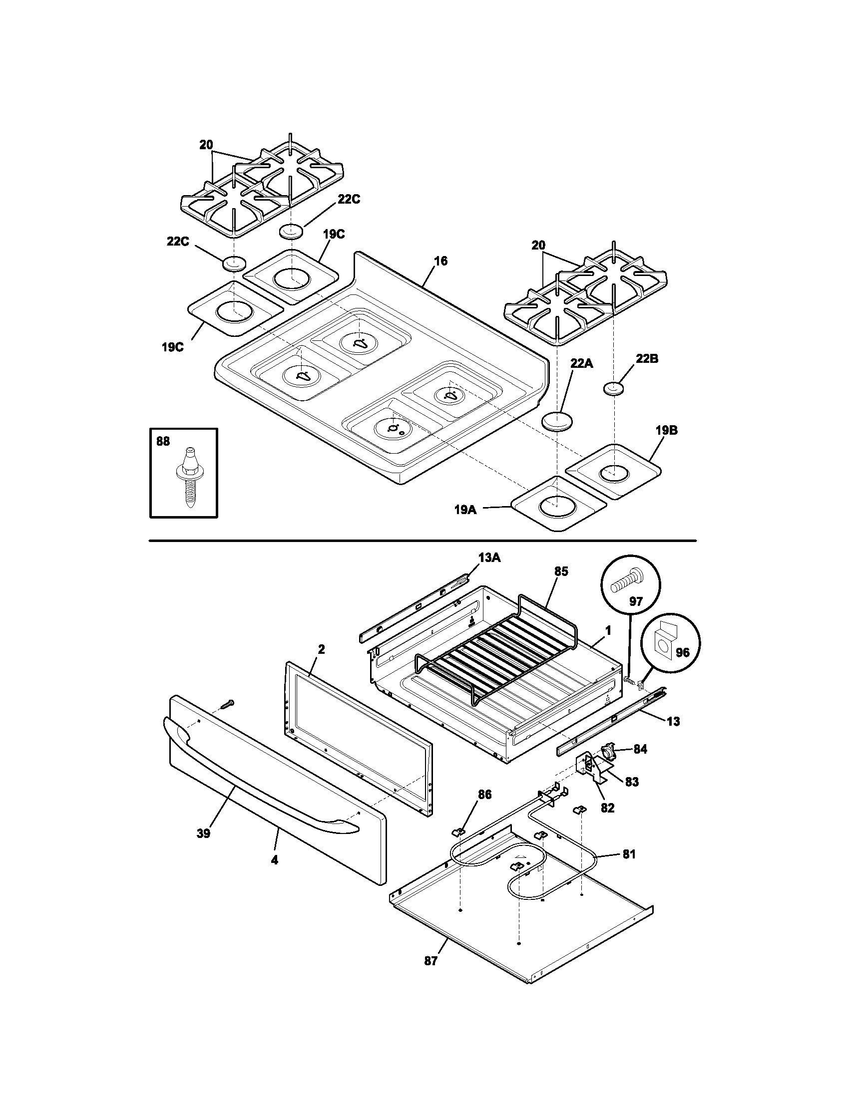 Kenmore 79078693400 top/drawer diagram