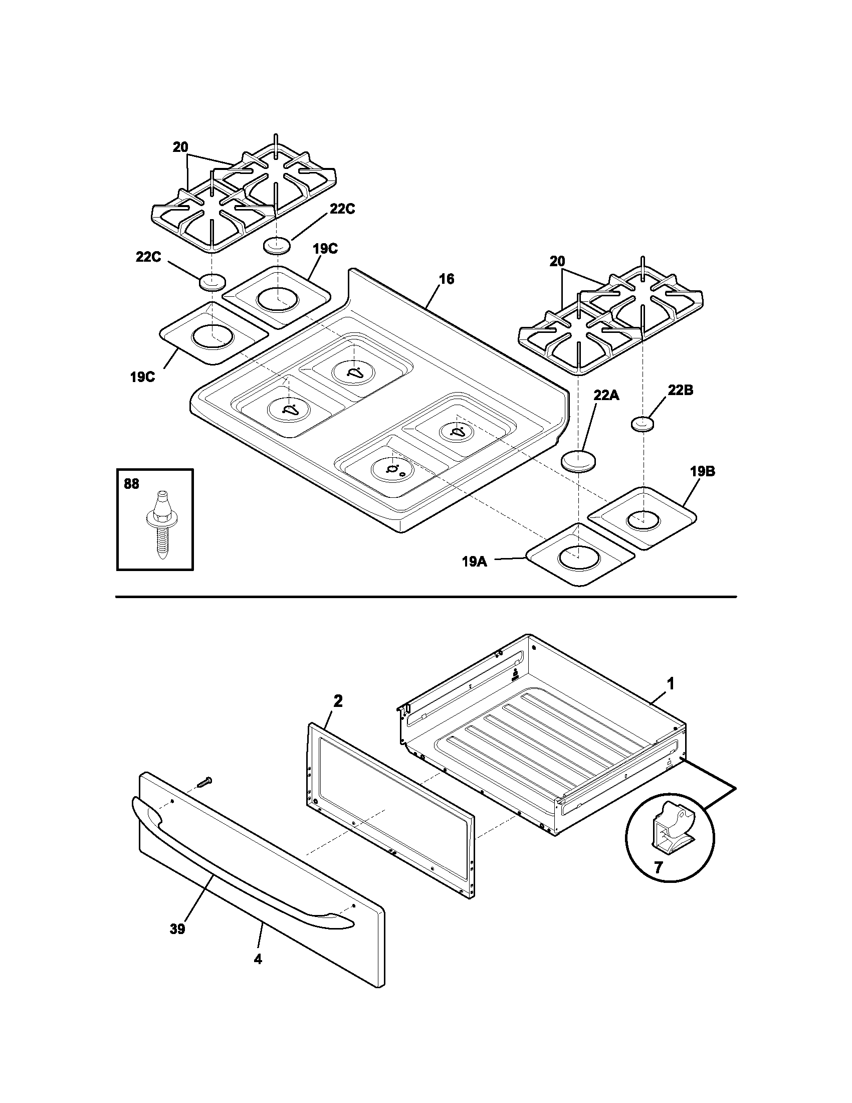 Kenmore 79078573400 top/drawer diagram