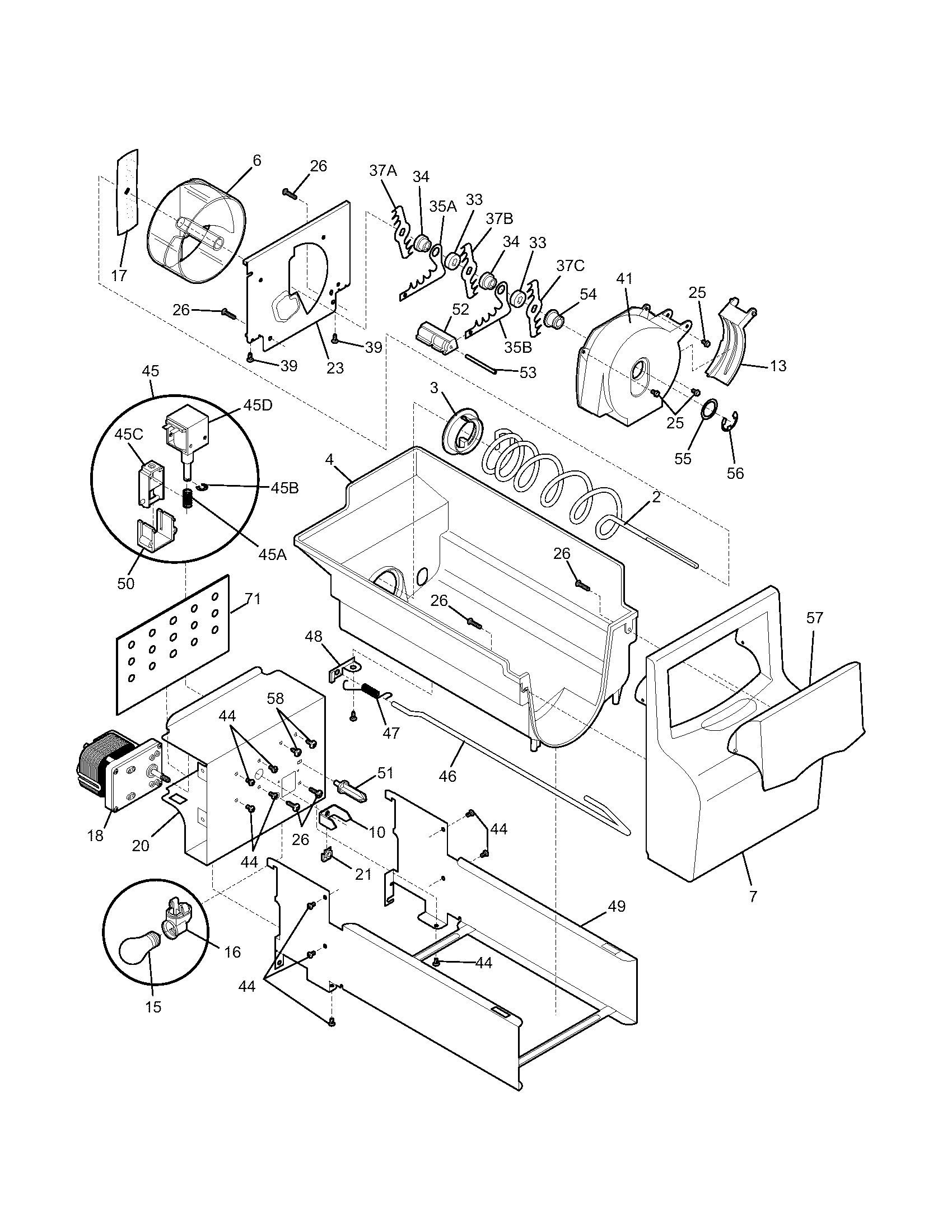 Kenmore 25354703403 ice container diagram