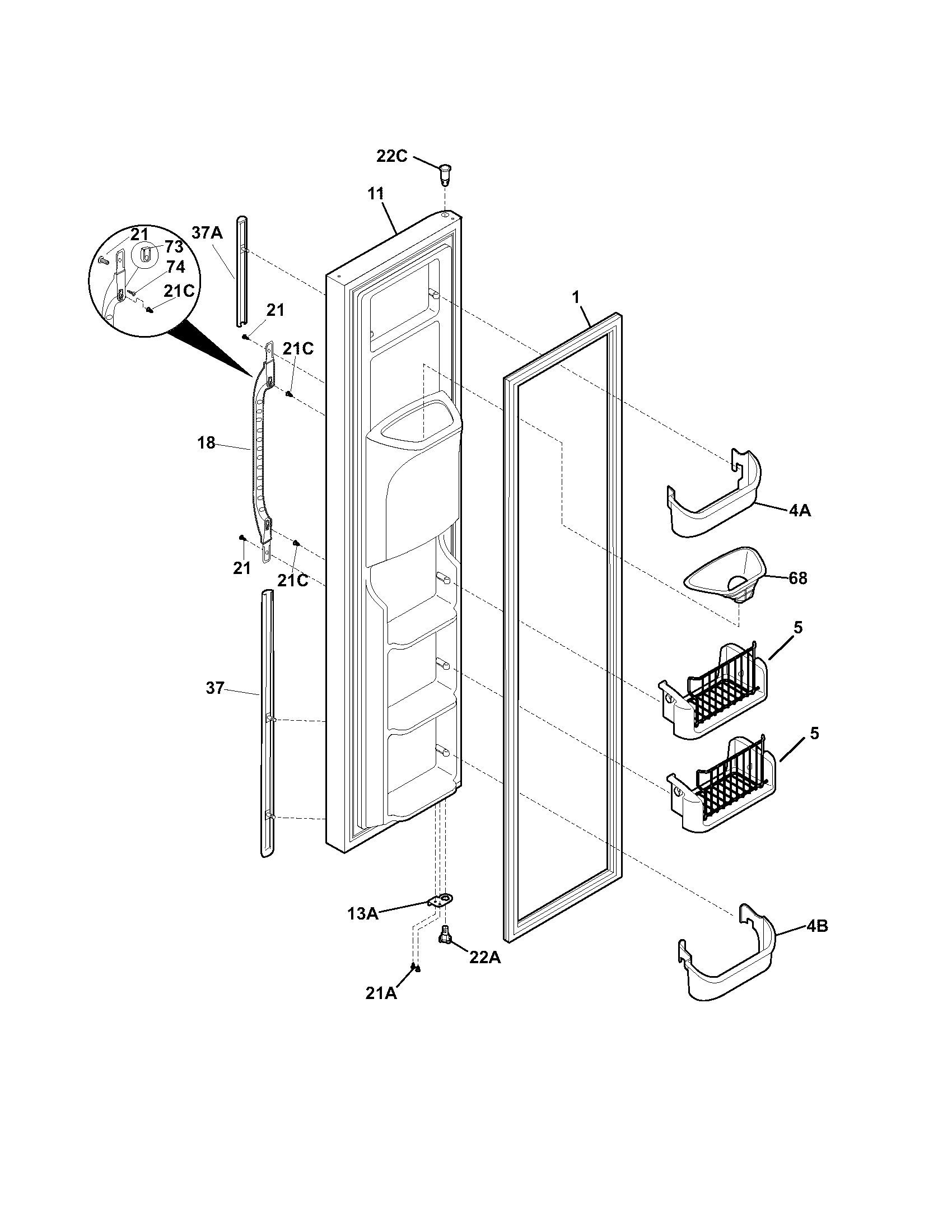 Kenmore 25355673403 freezer door diagram