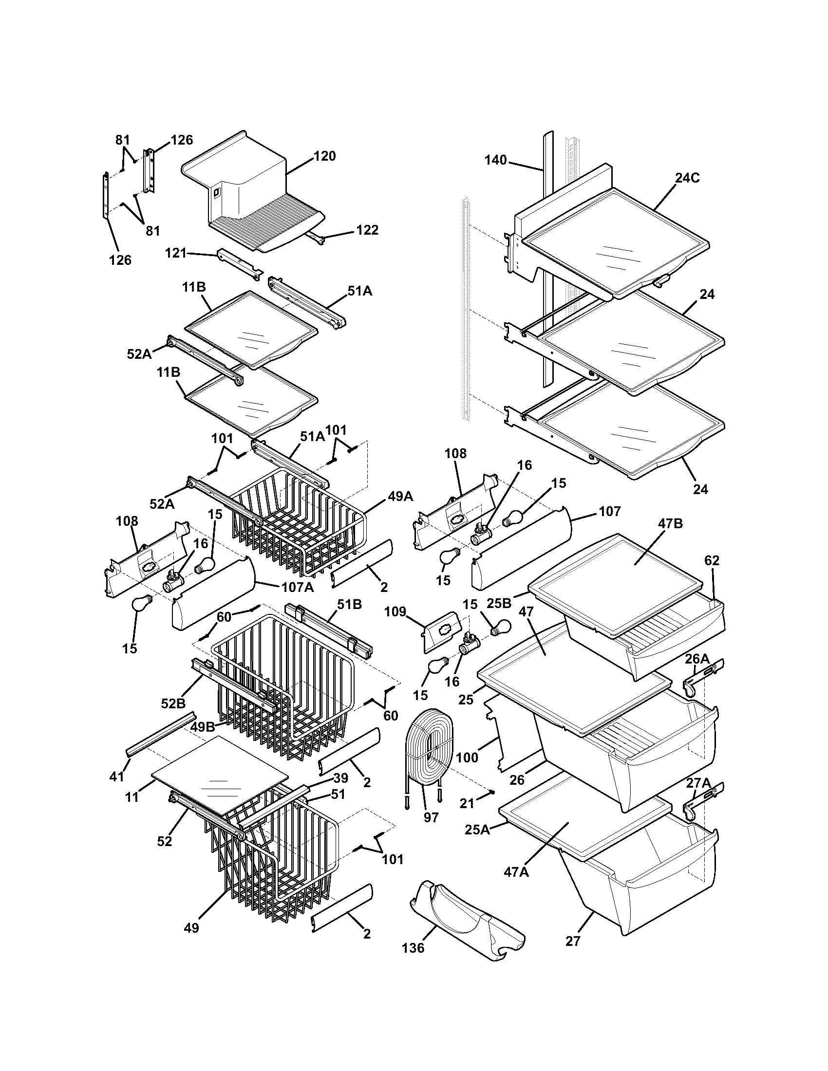 Kenmore Elite 25344303402 shelves diagram