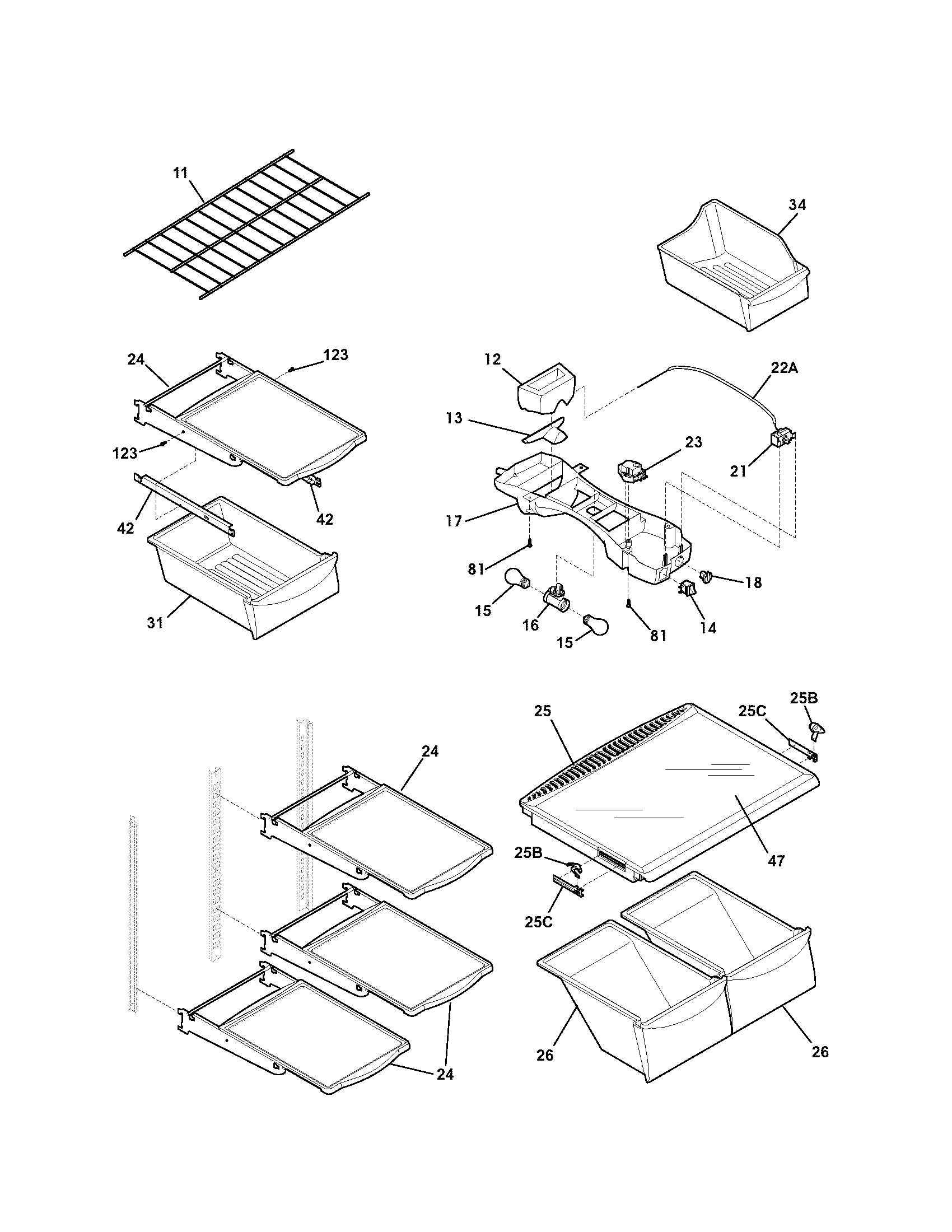 Kenmore 25374170401 shelves diagram
