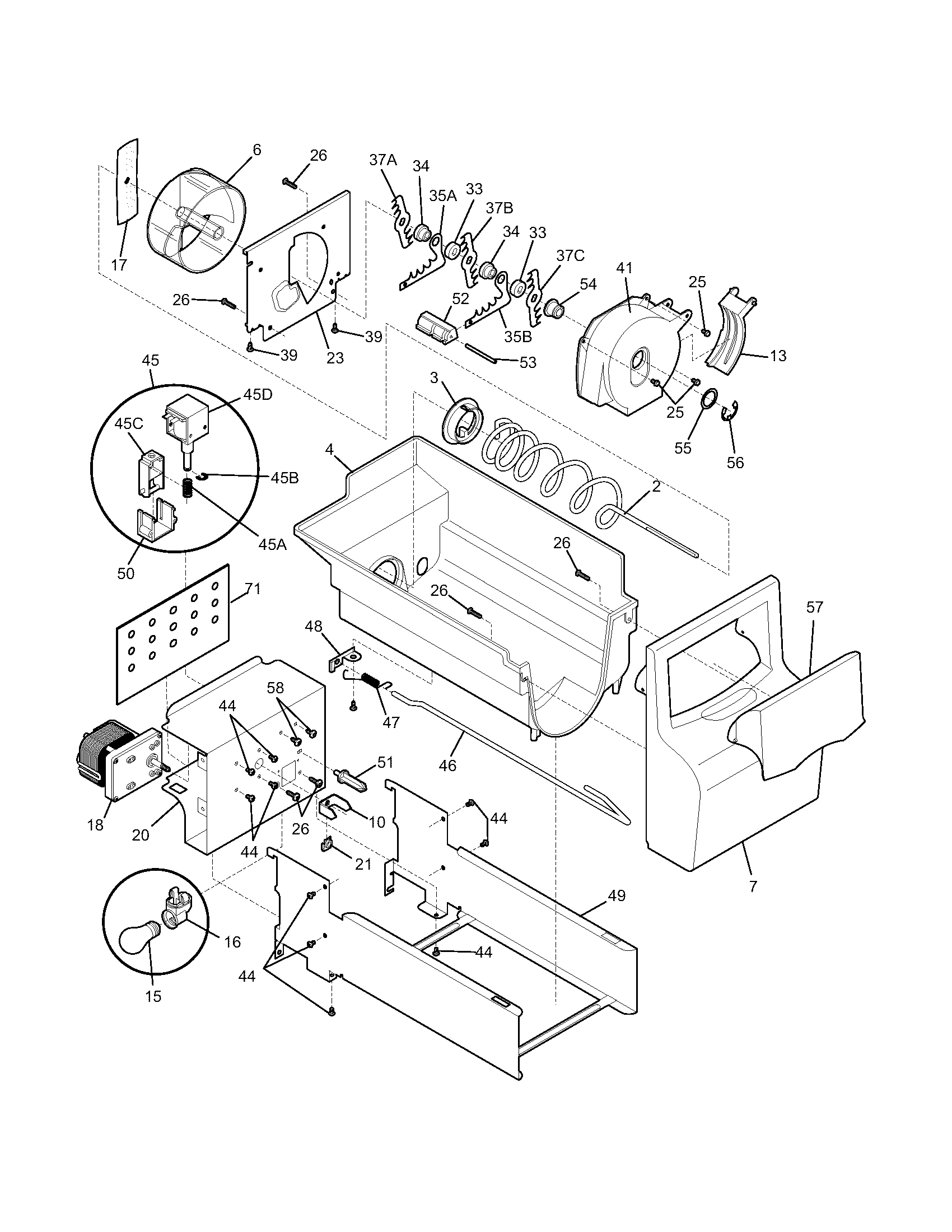 White-Westinghouse WRS26MF5AW9 ice container diagram