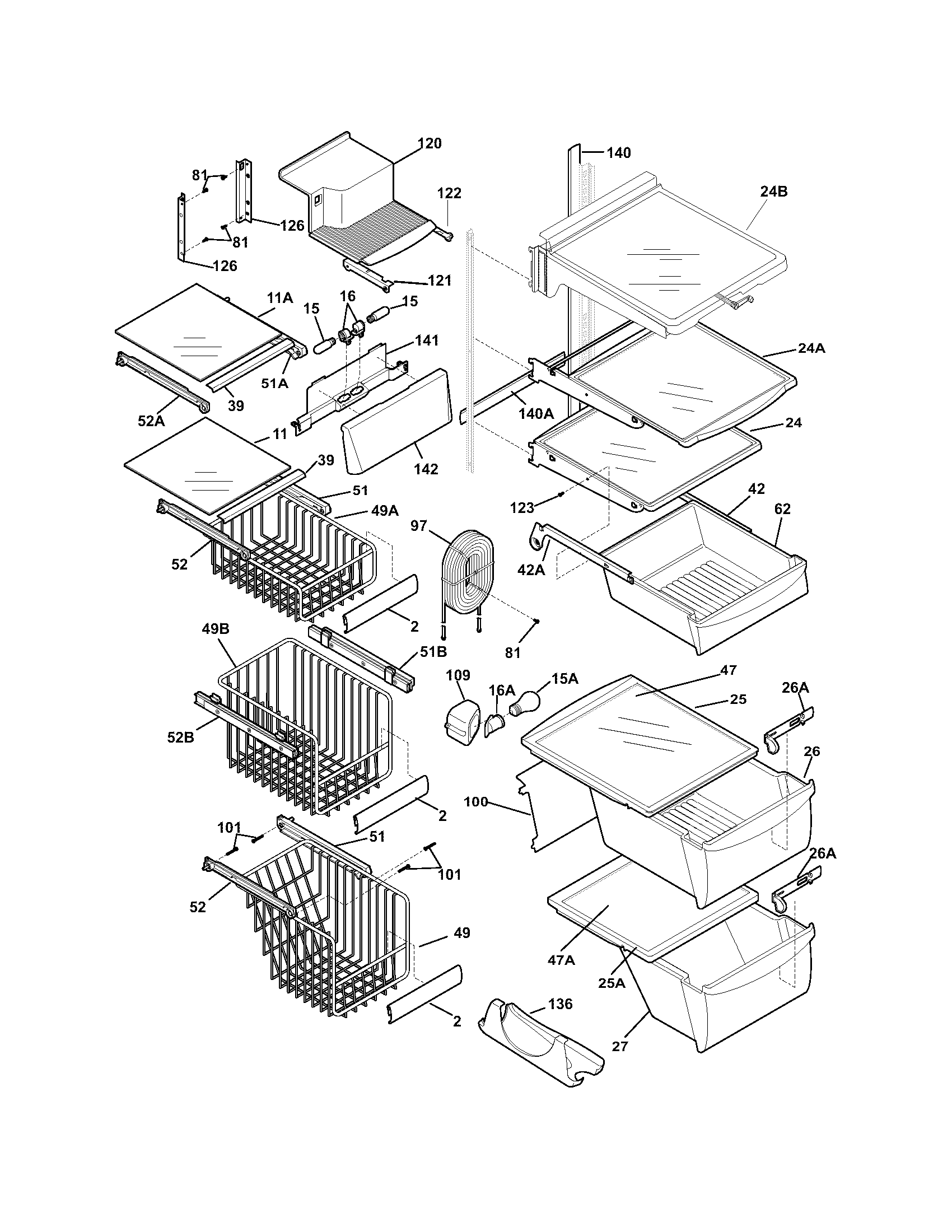 Frigidaire GS23HSZDC2 shelves diagram